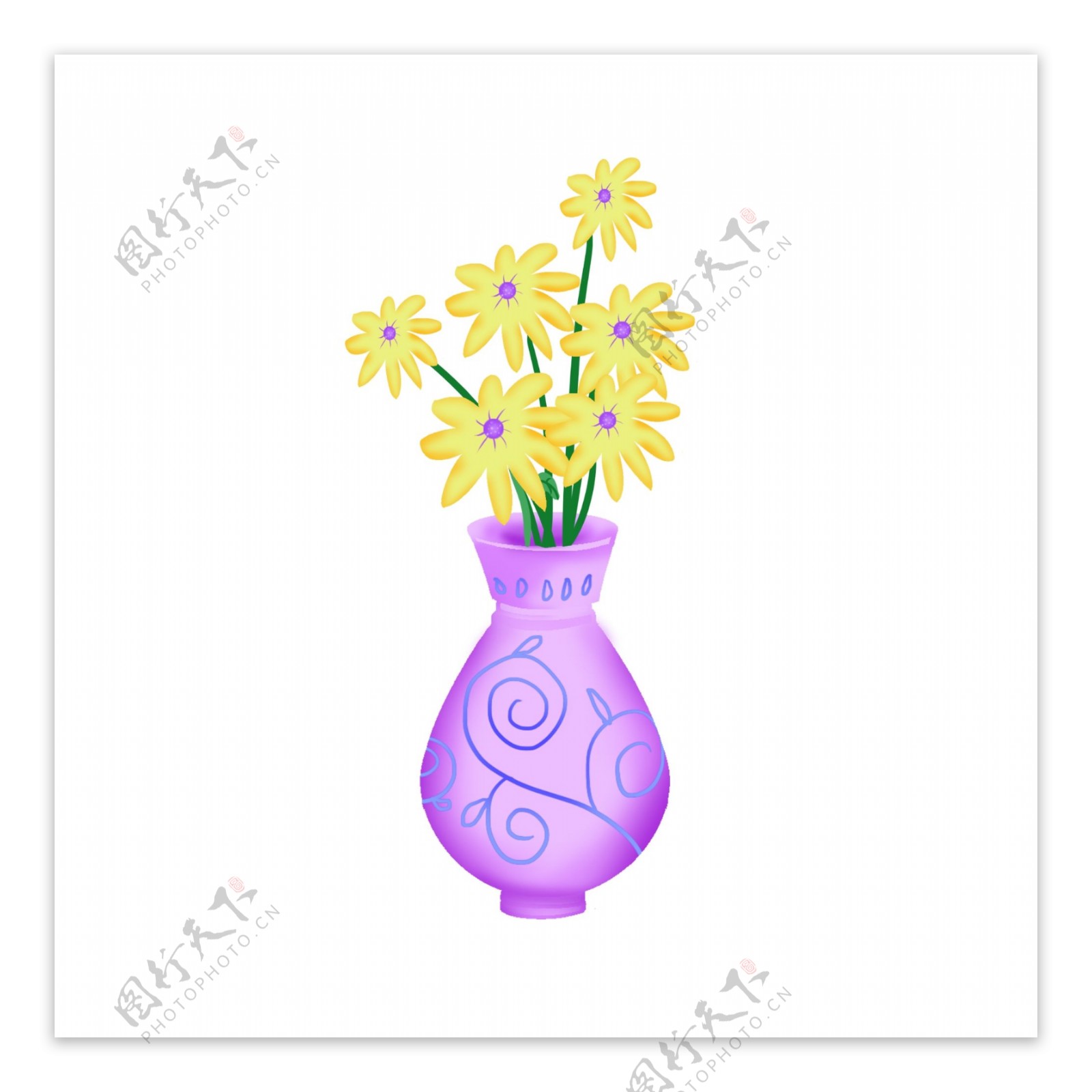 紫色的花瓶手绘插画