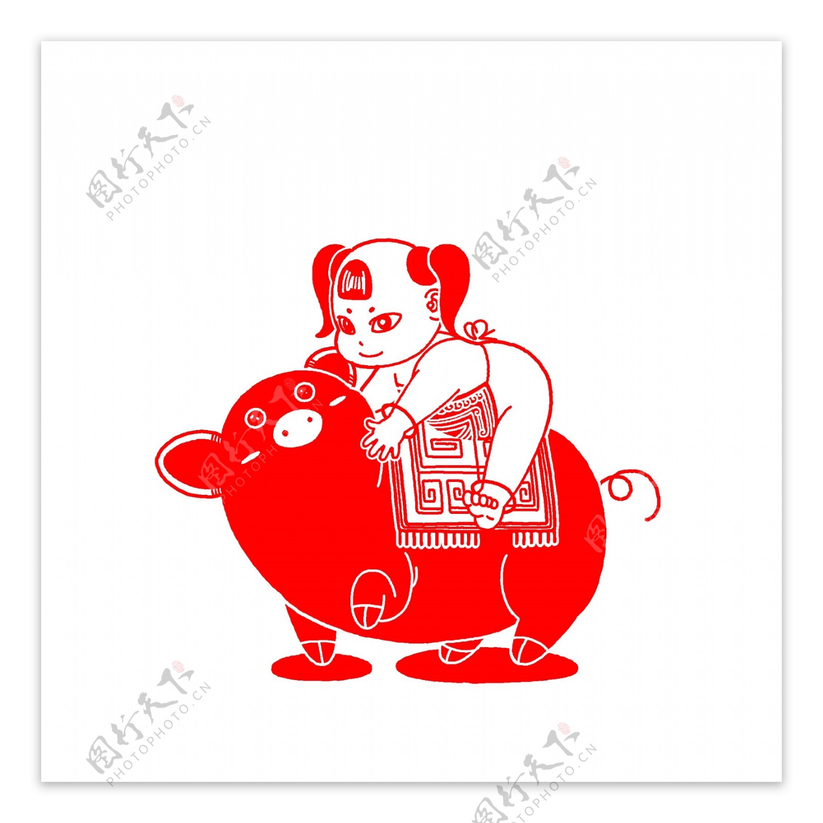 喜庆新年红色卡通可爱猪剪纸