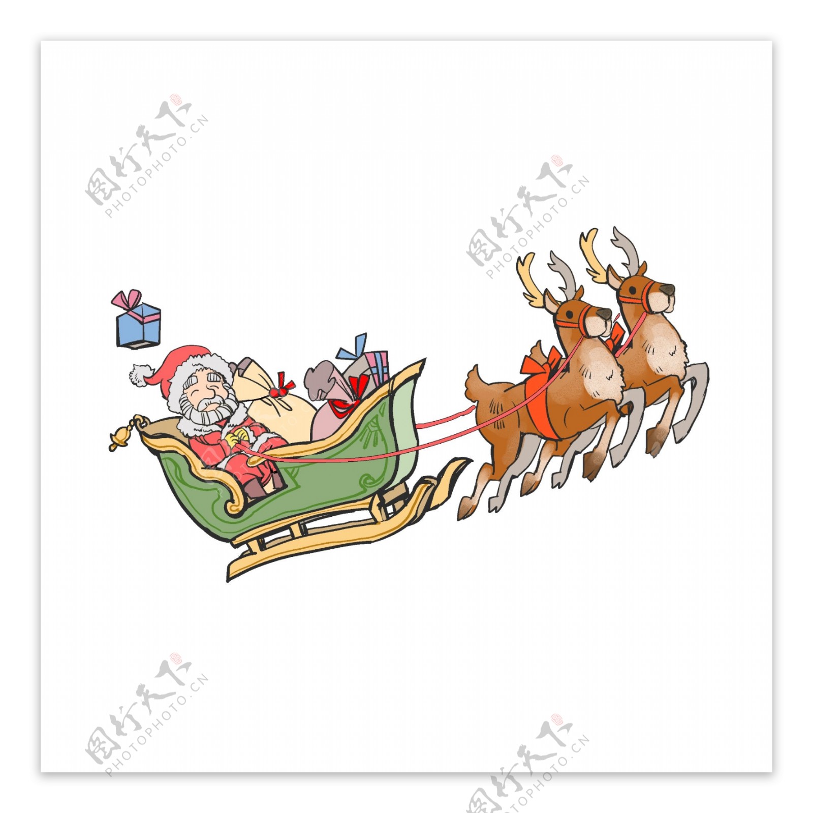 圣诞节飞驰在空中的麋鹿和圣诞老人