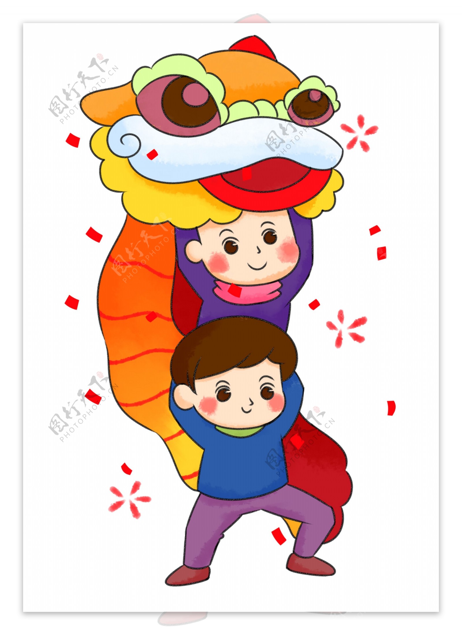 新年喜庆节庆手绘卡通狮子