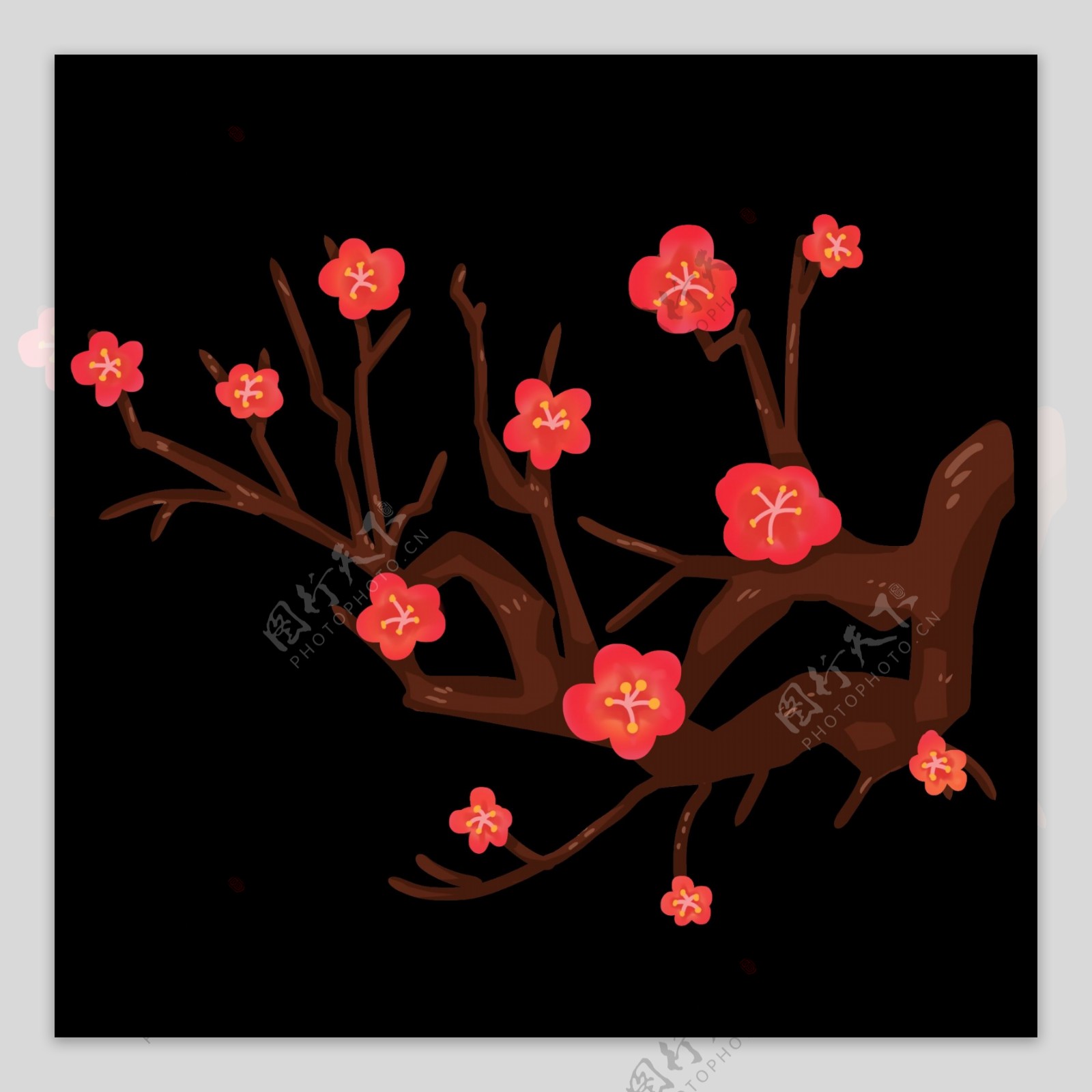 红色手绘梅花树枝水彩插画图片素材免费下载 - 觅知网