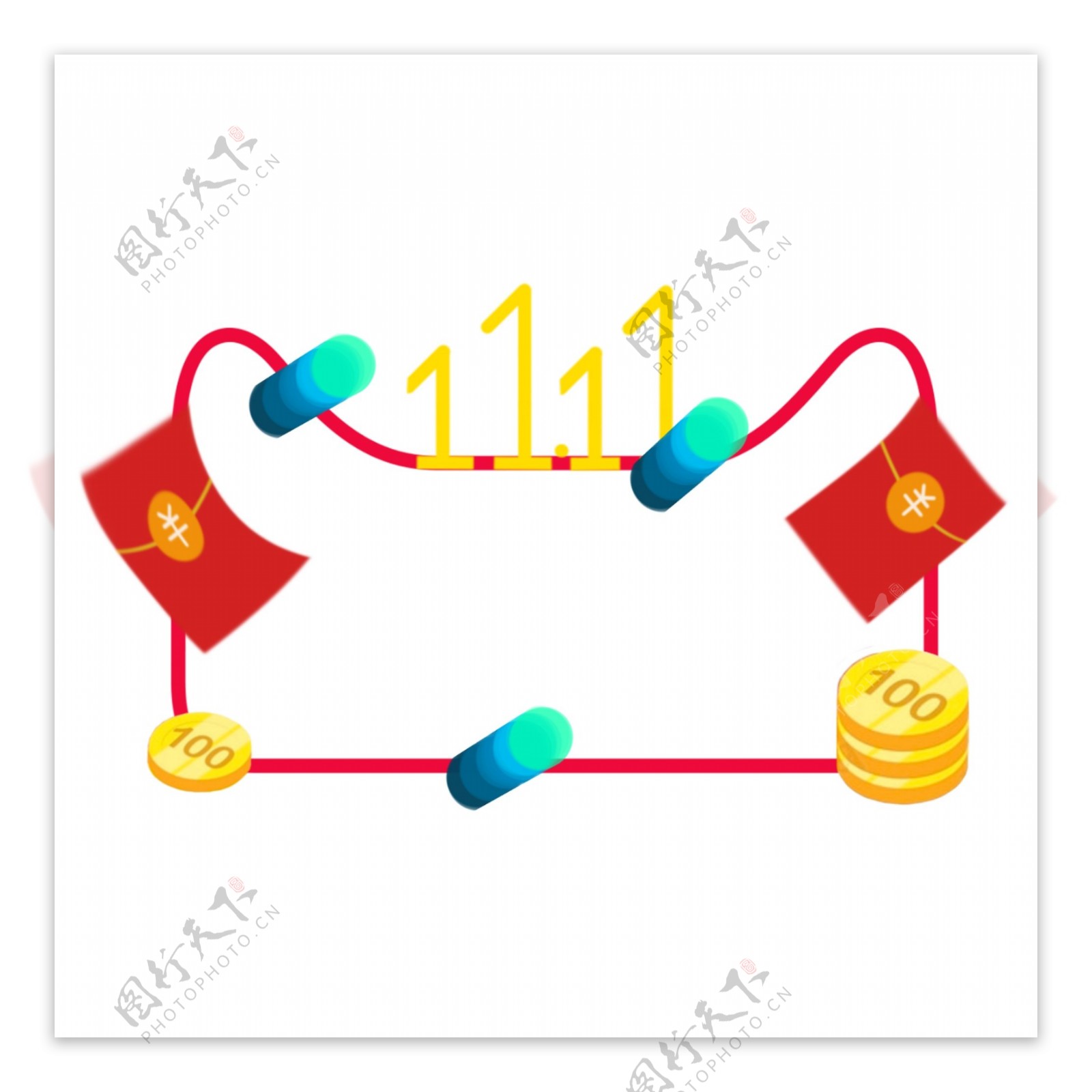 双十一11.11卡通购物车插画