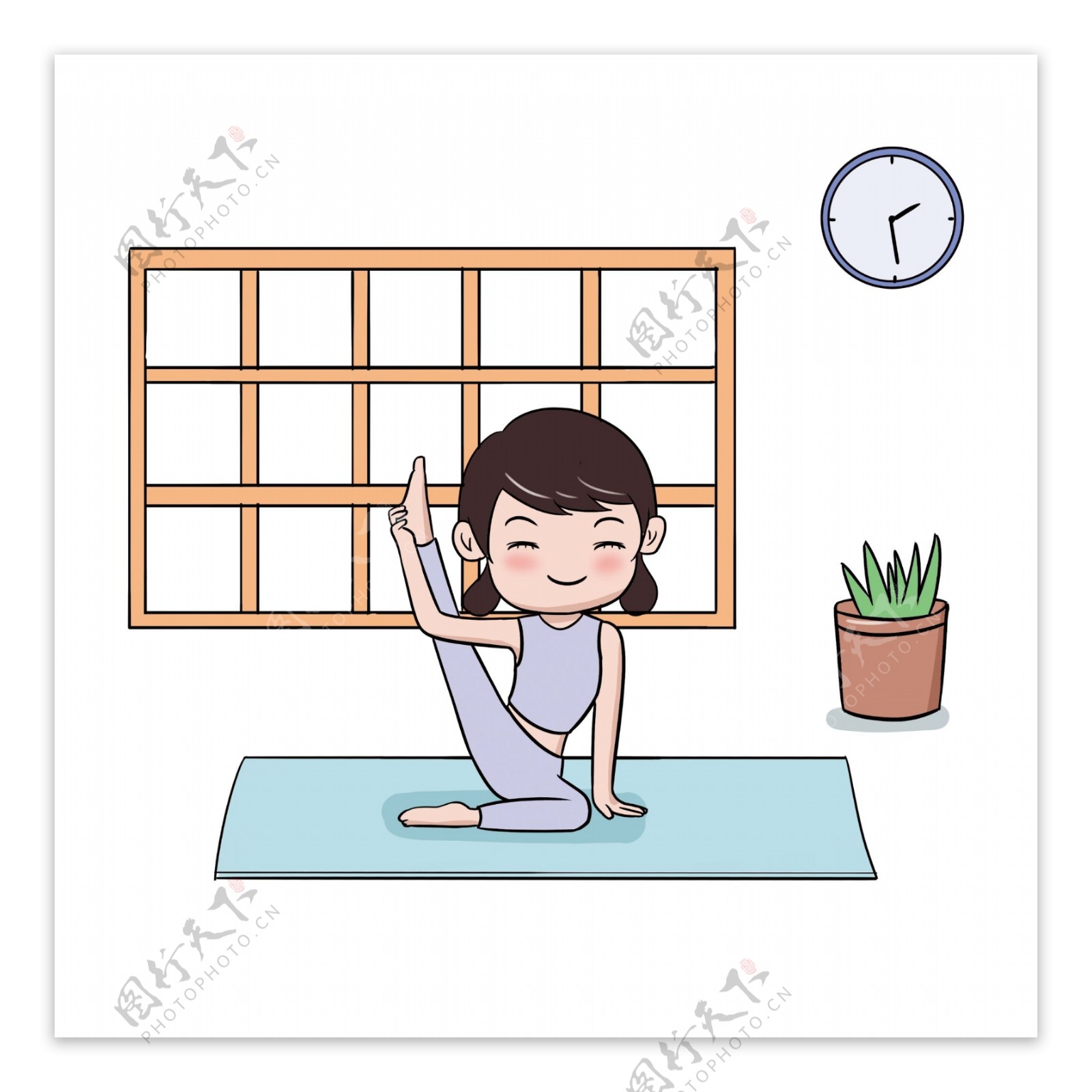 清新风早安世界瑜伽健身健康生活手绘插画