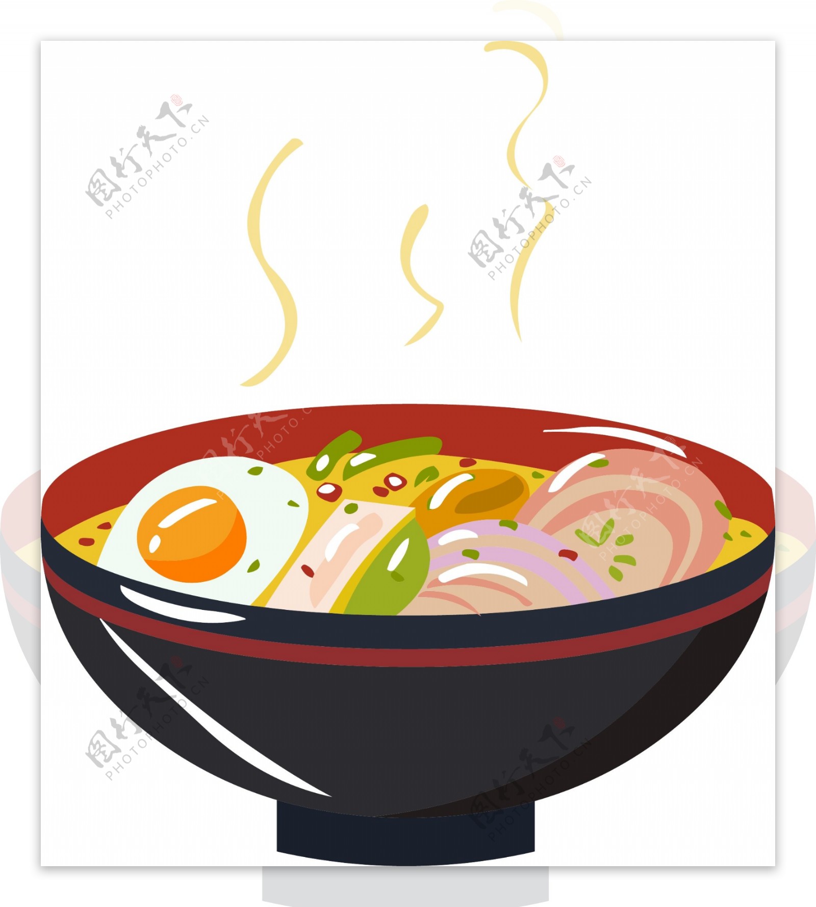 冬季热气腾腾的简笔画小清新美食鸡蛋咖喱汤面