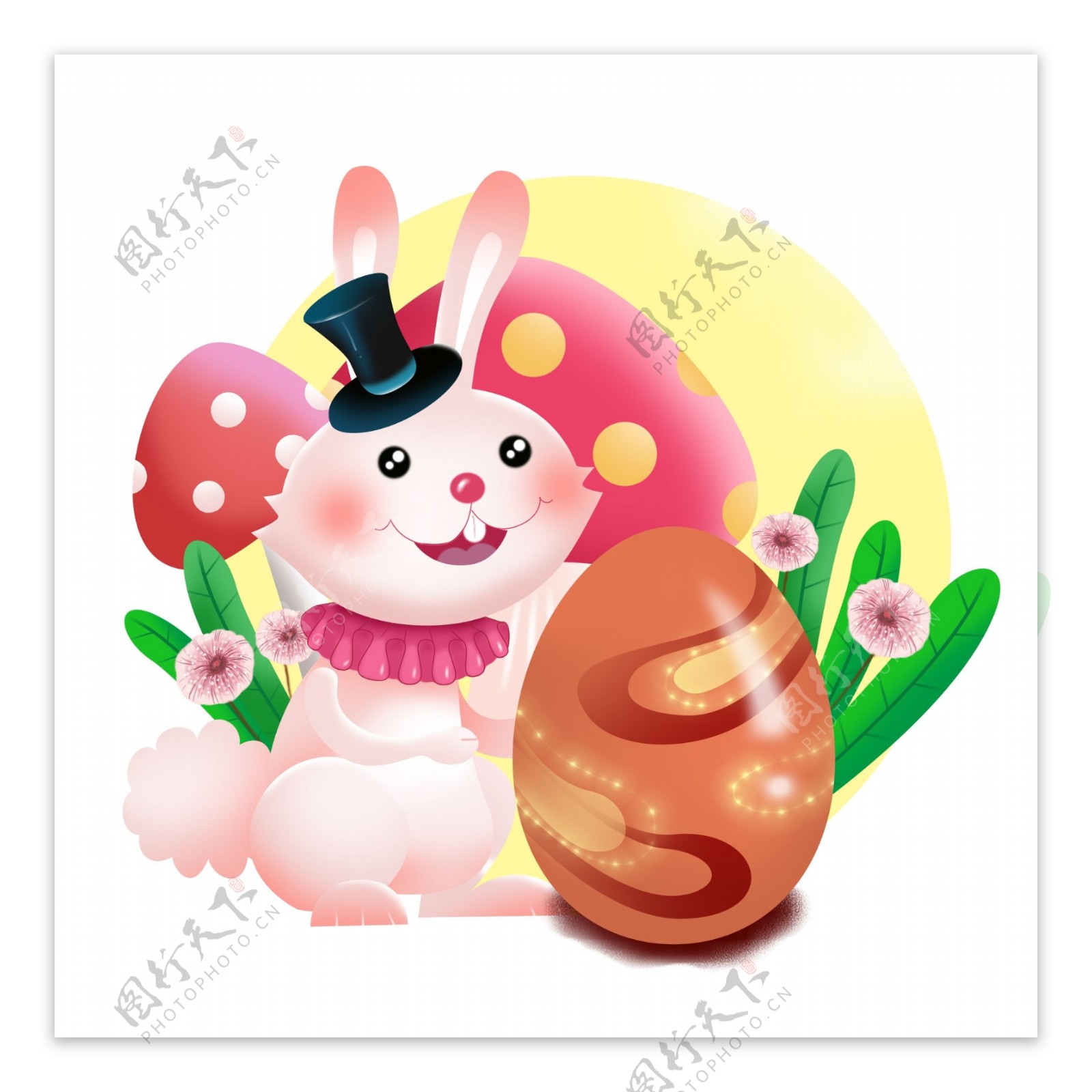 可爱复活节手绘卡通兔子动物彩蛋