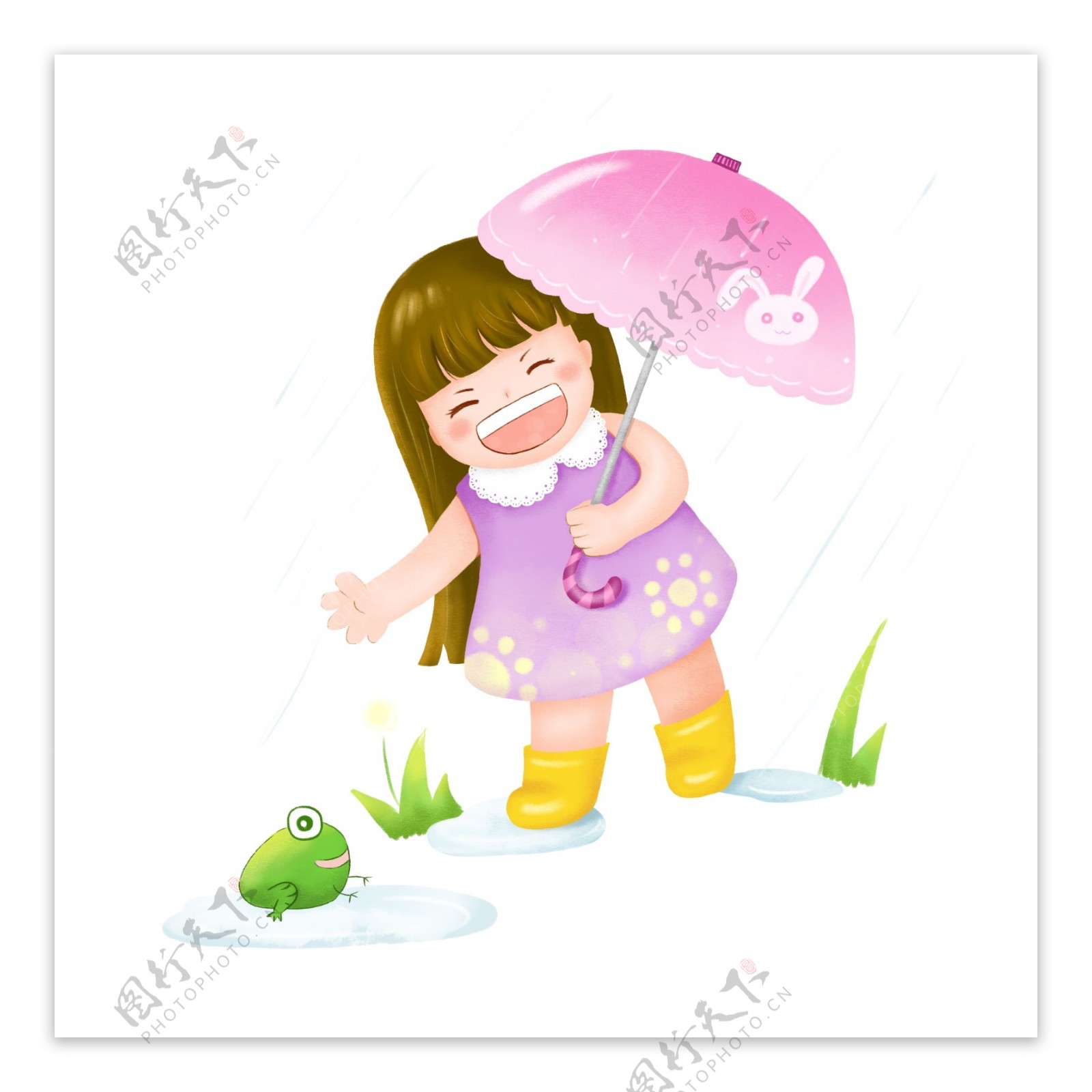 雨天打伞的小女孩