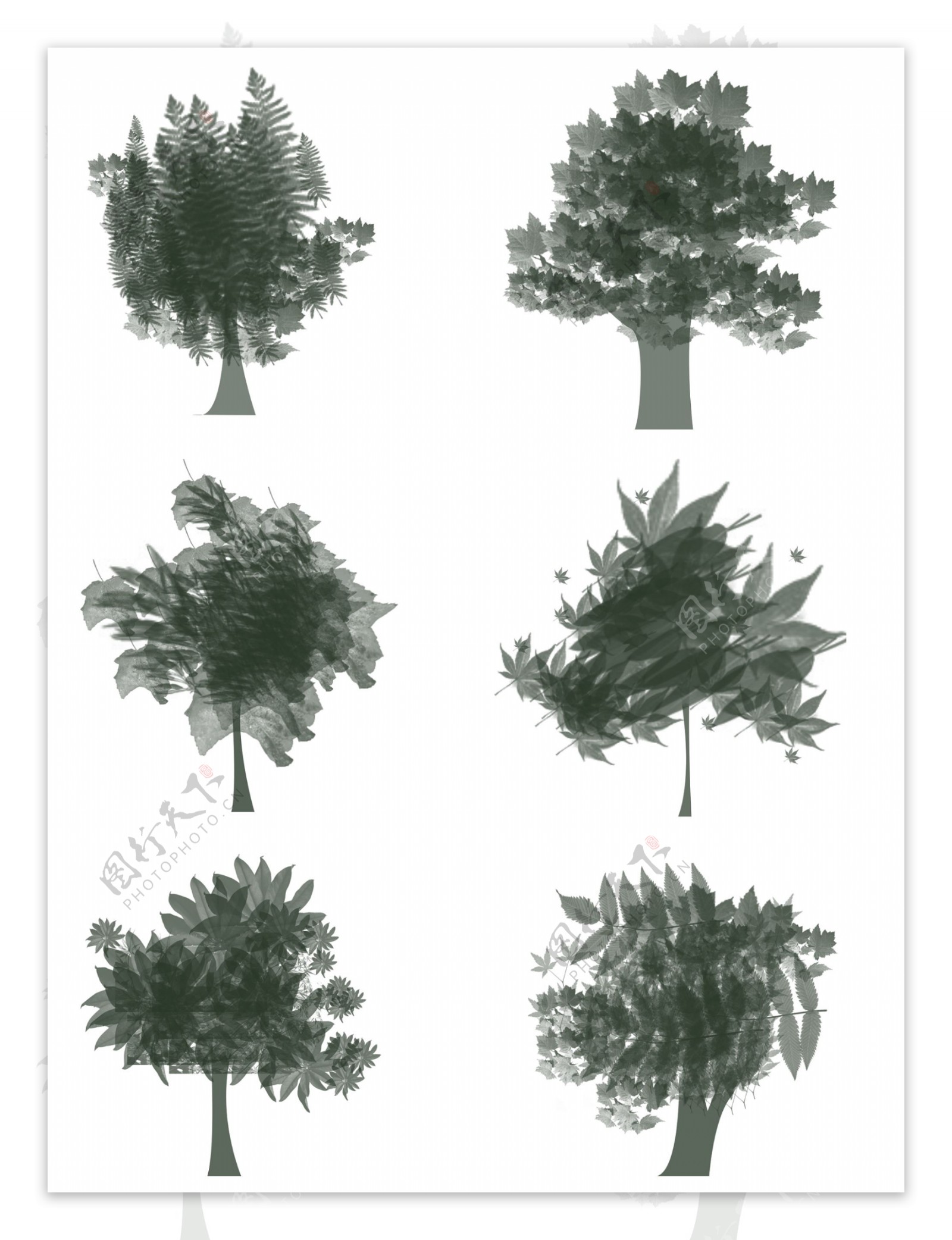 手绘树剪影装饰设计元素