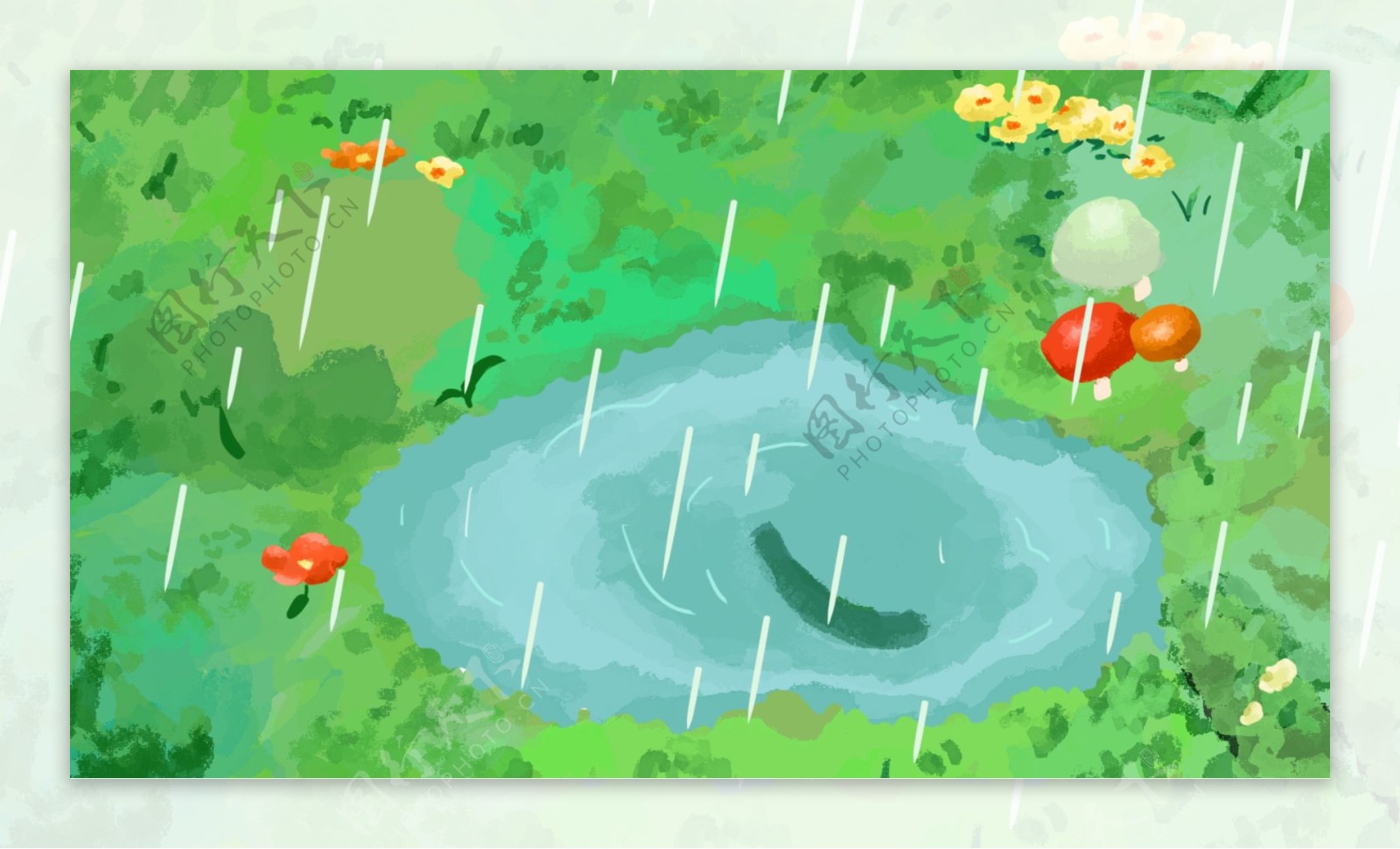 清新谷雨池塘背景设计