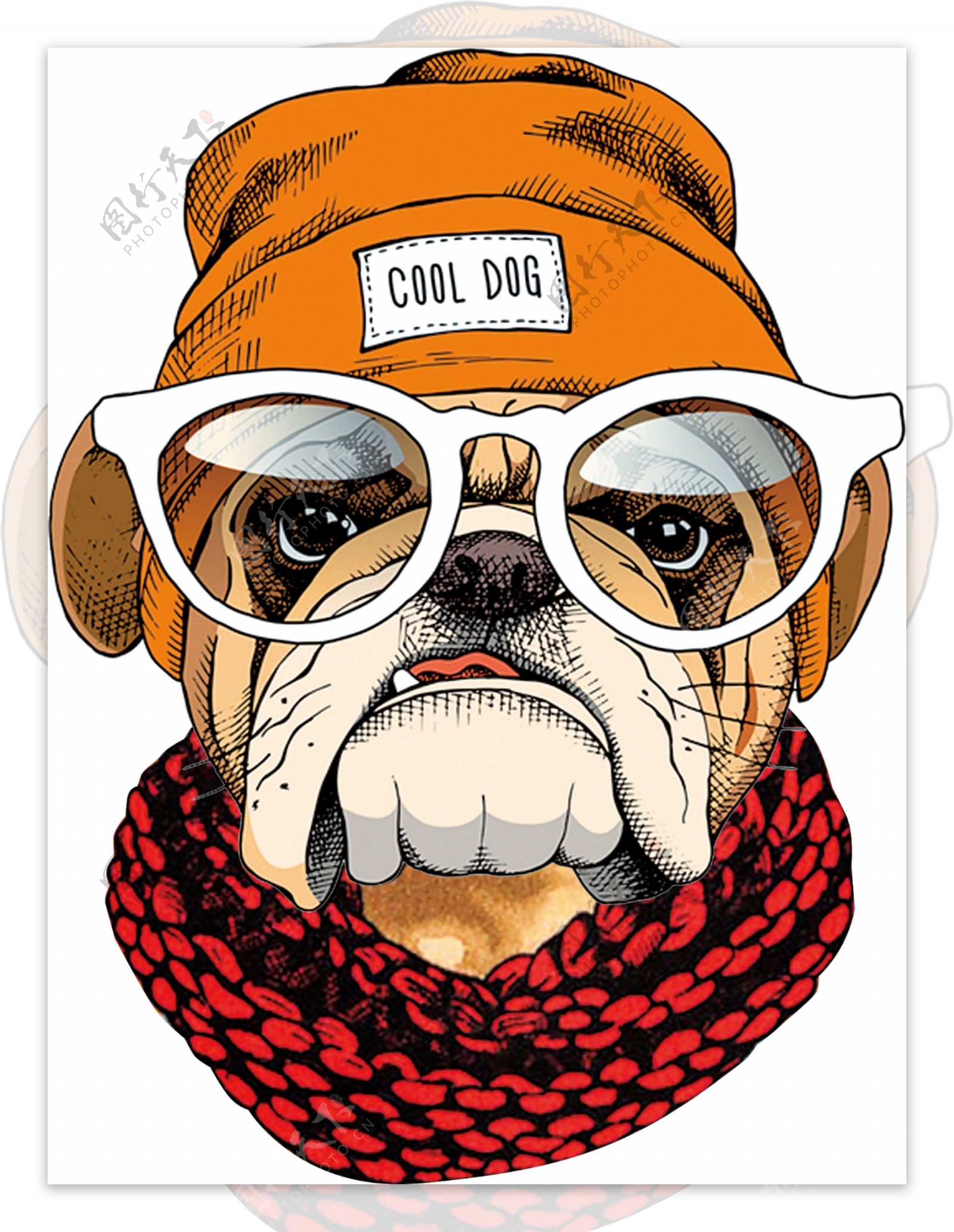 卡通手绘眼镜戴帽子的狗