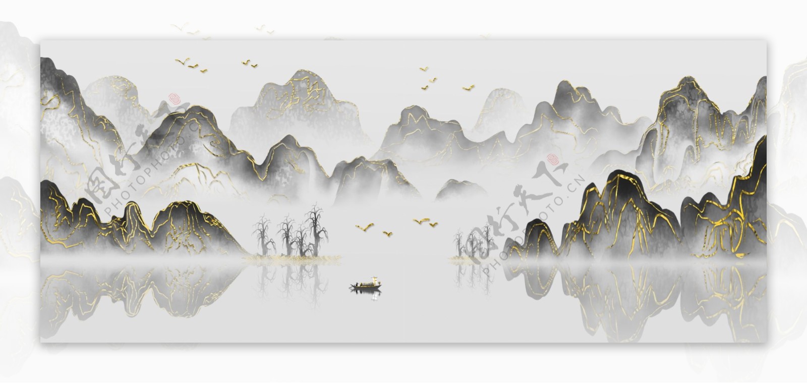 新中式大气水墨风格中国风国潮风山水装饰画