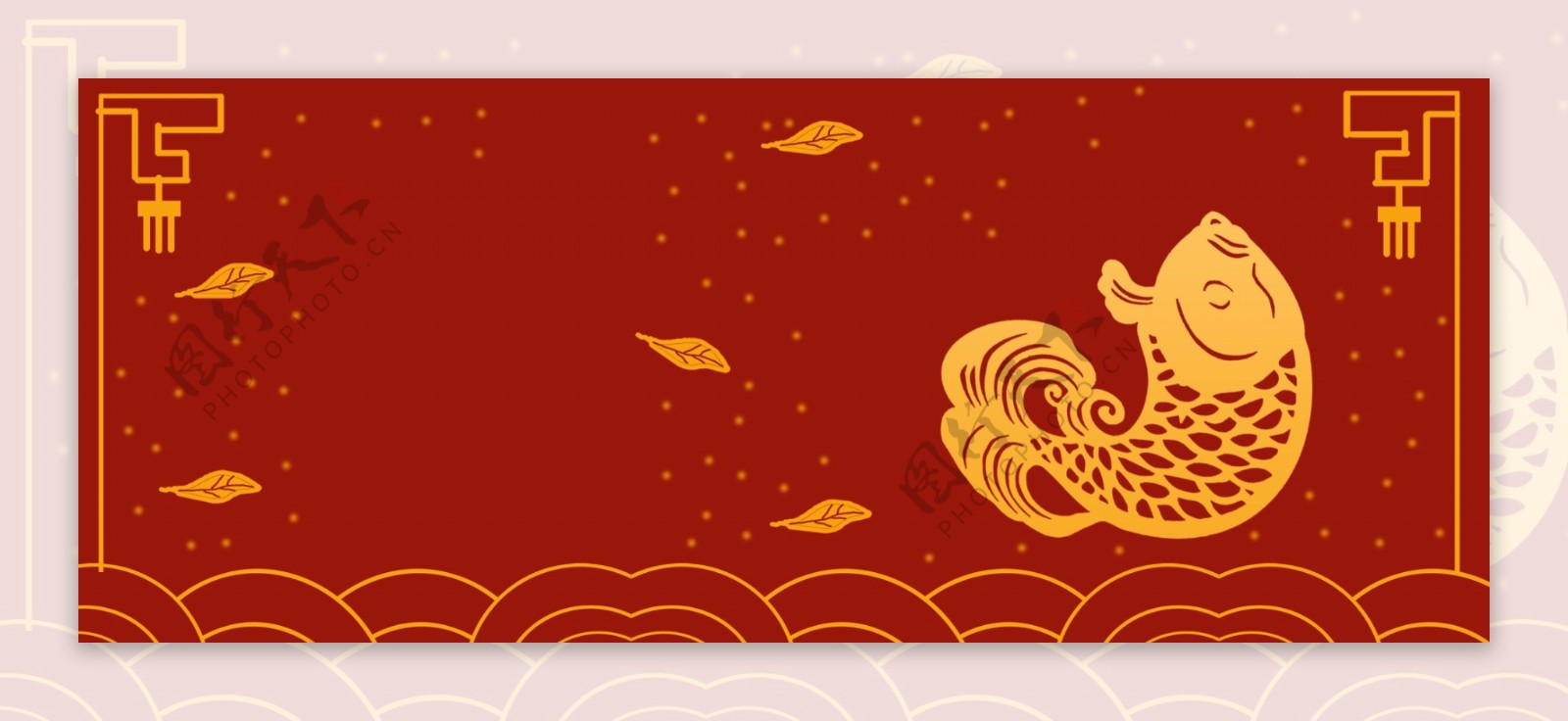 喜庆红色新春年年有鱼背景