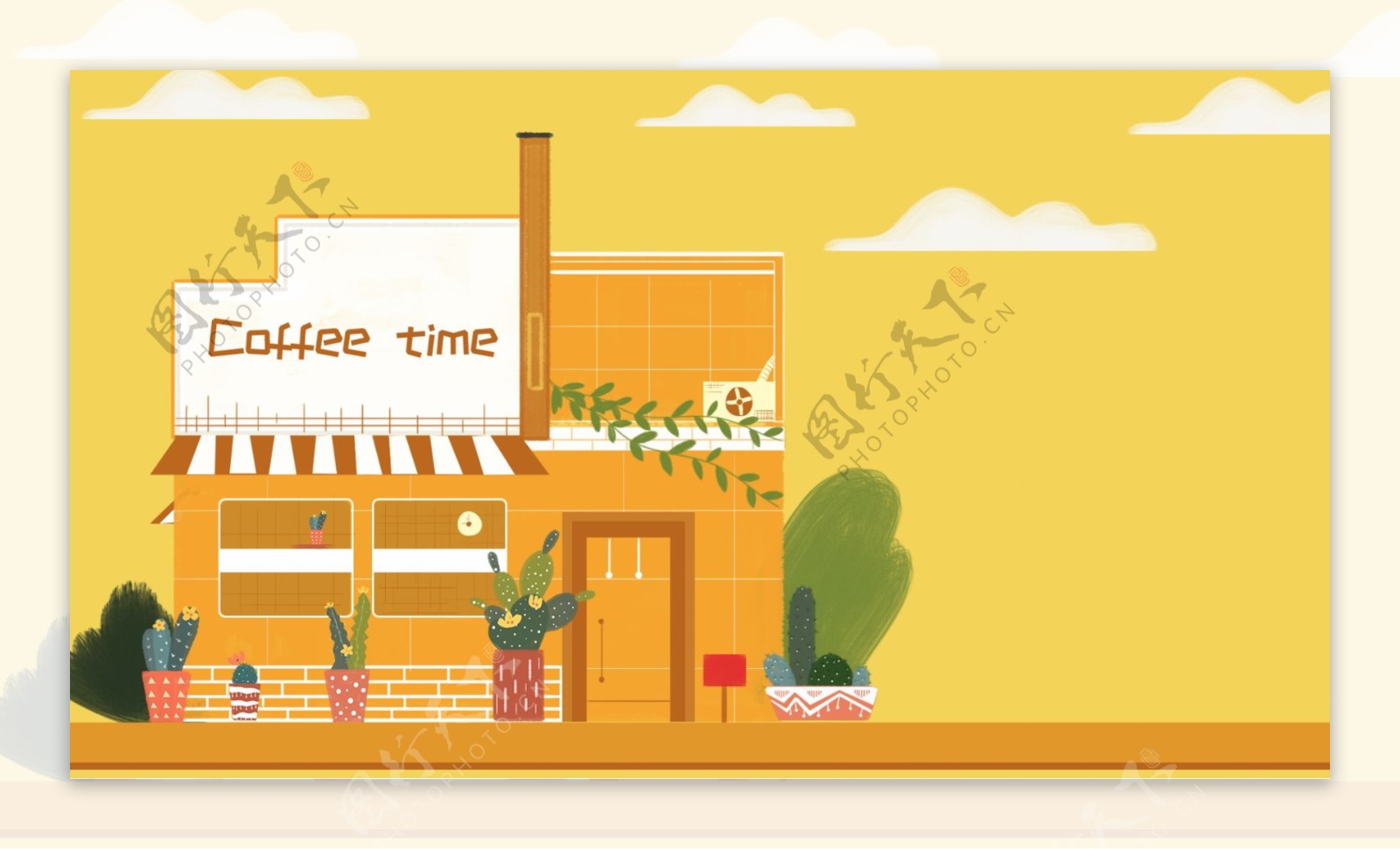 卡通夏季咖啡商店背景设计