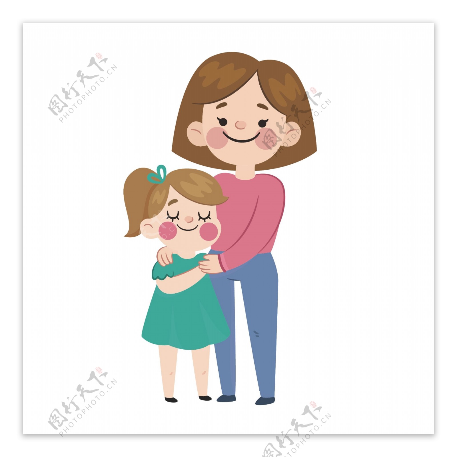 妈妈和女儿温馨手绘矢量母女母亲节