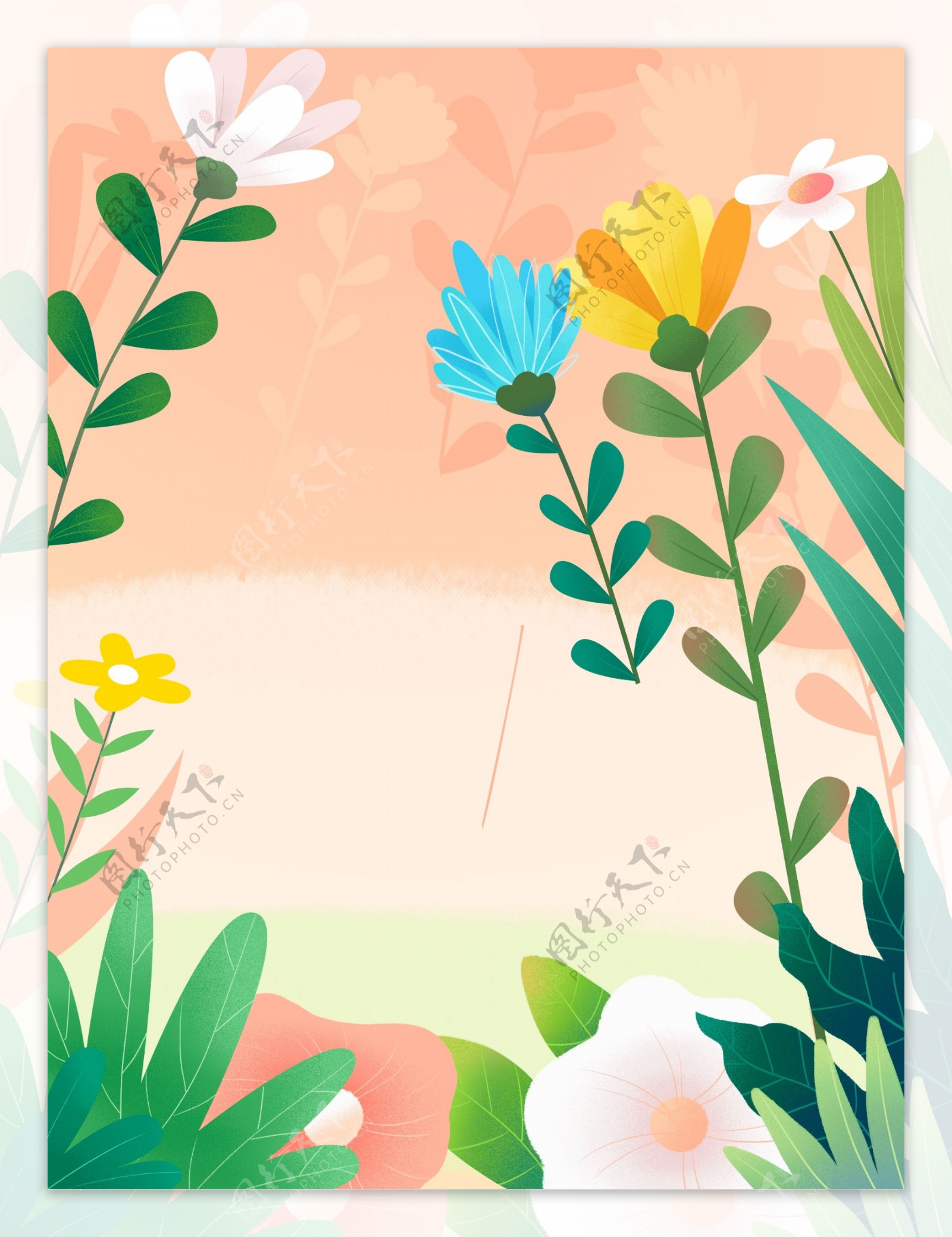 彩绘春季花束背景设计