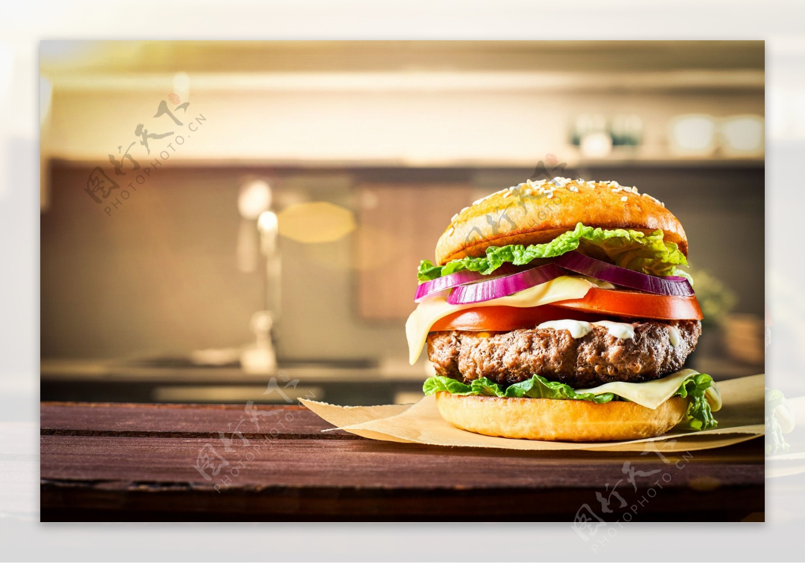 高清牛肉汉堡包美食摄影图片