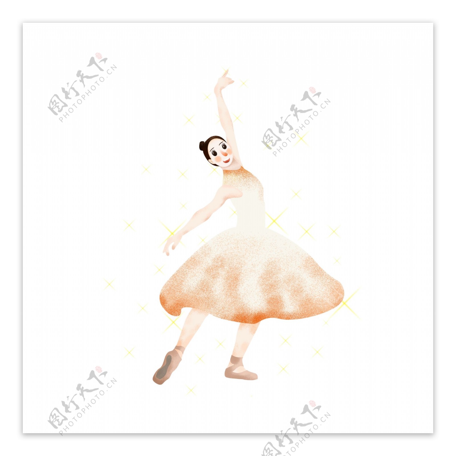 手绘穿白色长裙跳芭蕾舞时的女舞者人物元素