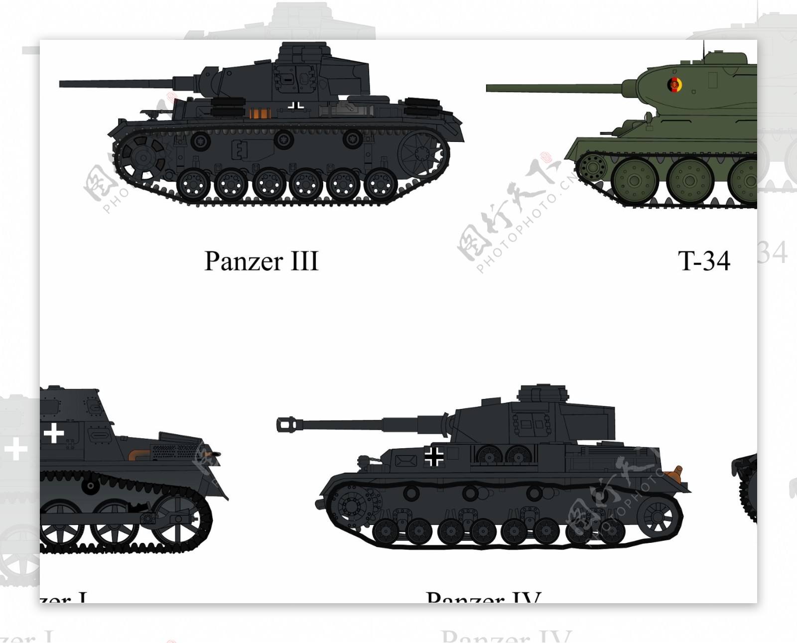 二战著名坦克矢量侧视图