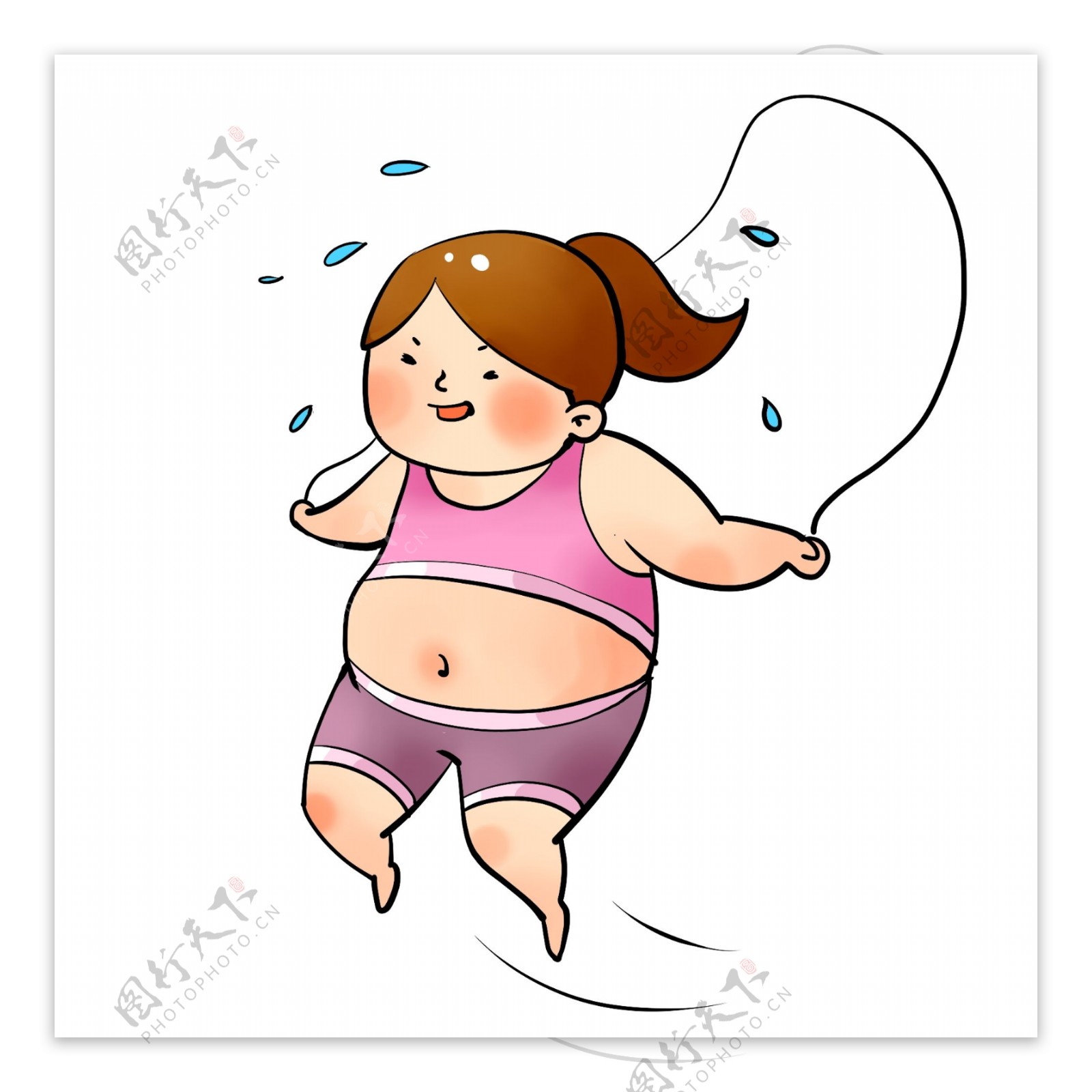 跳绳的胖女孩卡通可爱元素图案