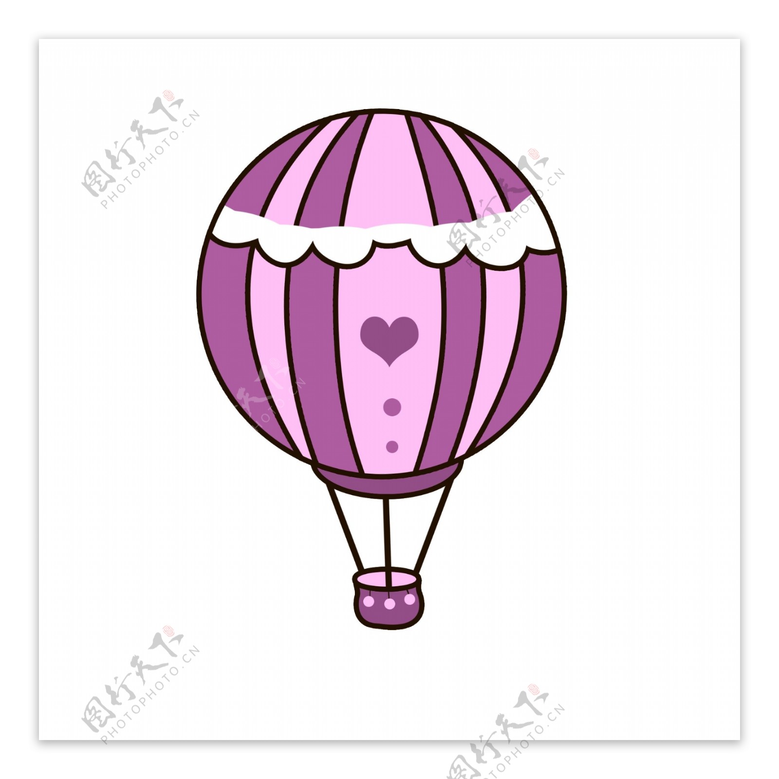 卡通紫色爱心热气球元素