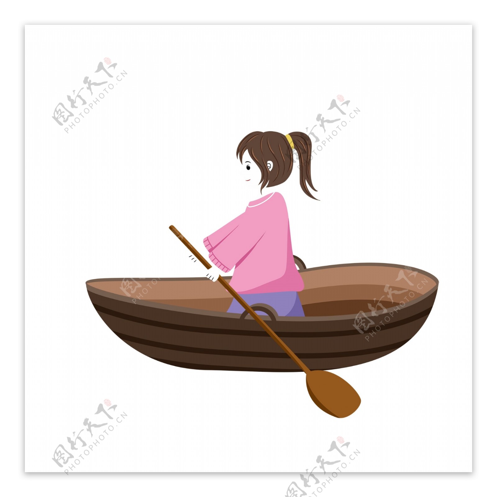 卡通可爱划船的女孩子