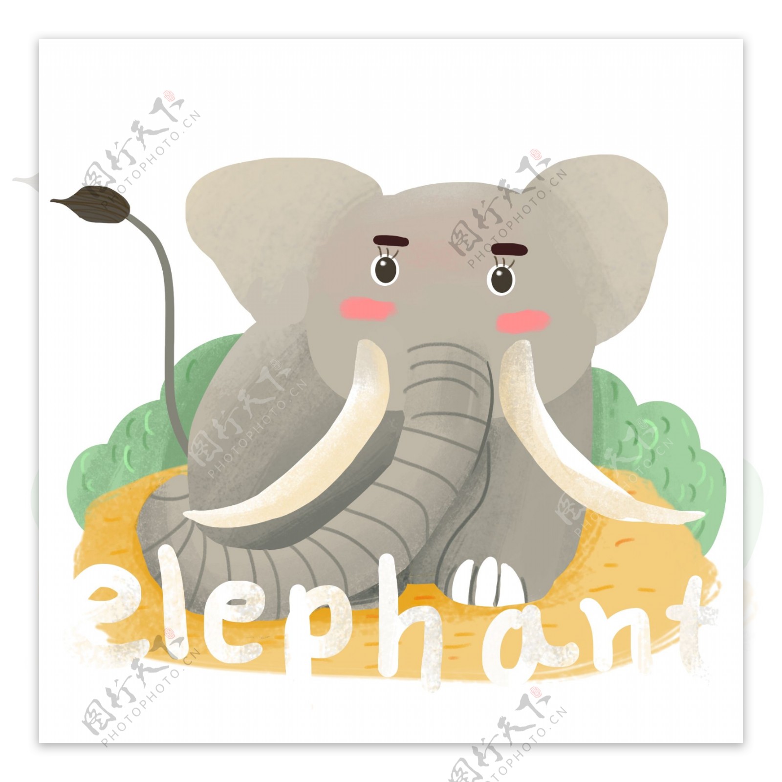 手绘风可爱动物大象