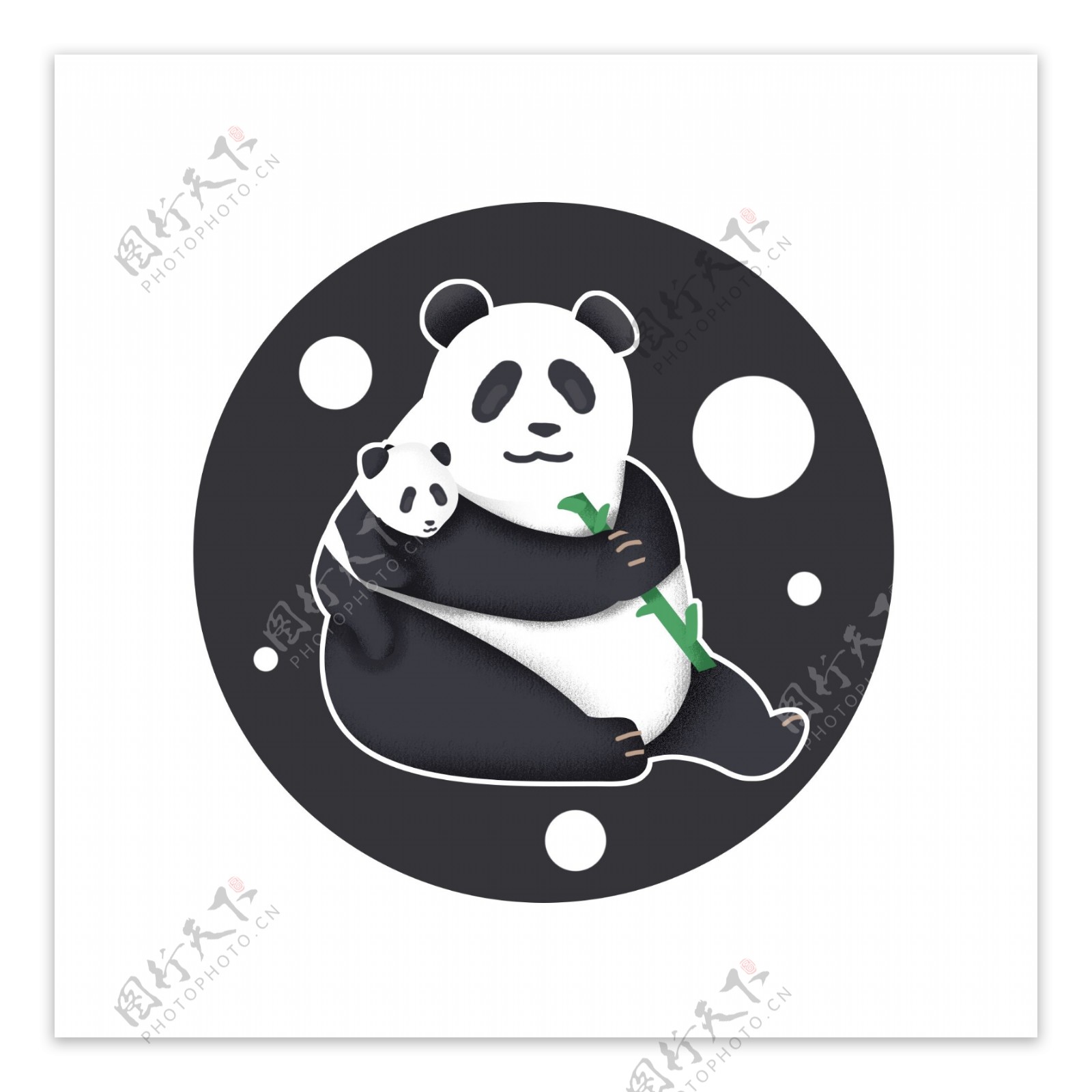 动物手绘卡通熊猫母子