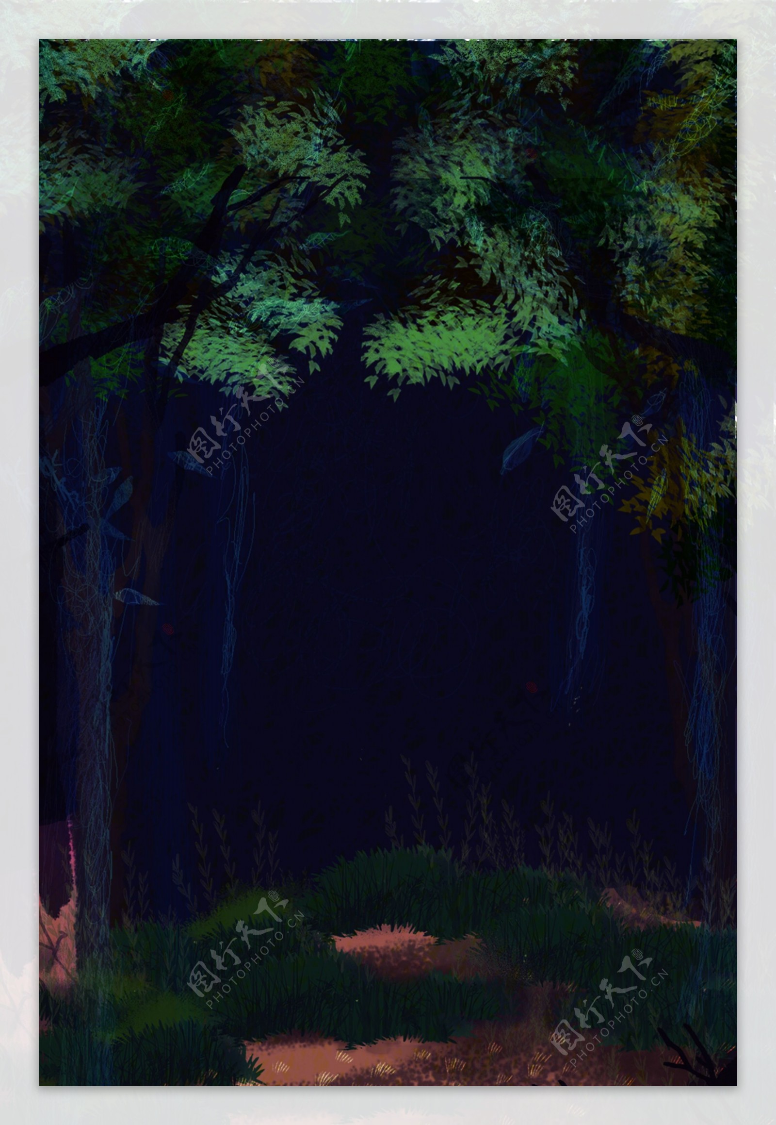 森林暗色调海报背景
