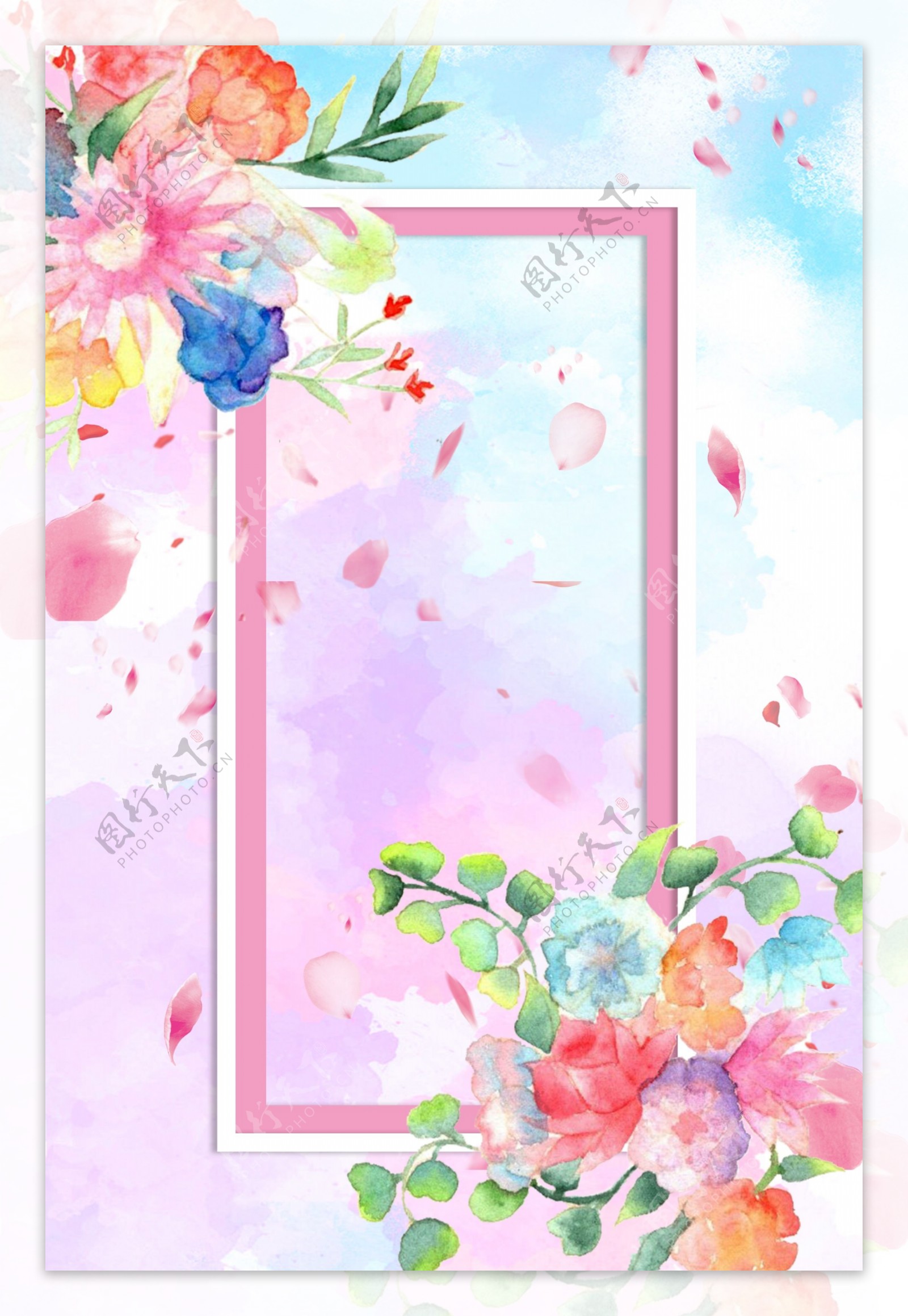 清新唯美花卉边框春季促销海报背景素材