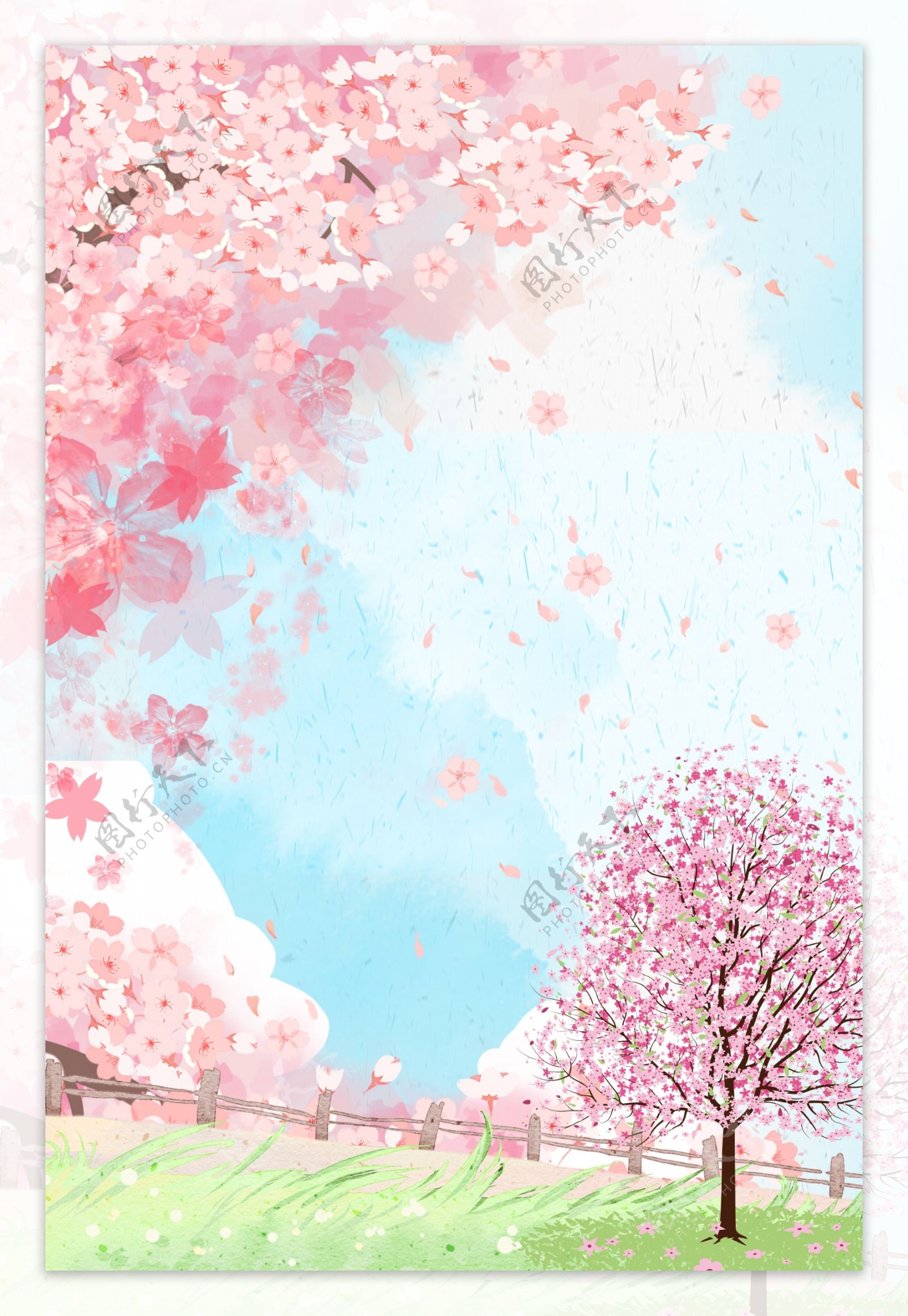 日本樱花节旅游宣传海报背景模板
