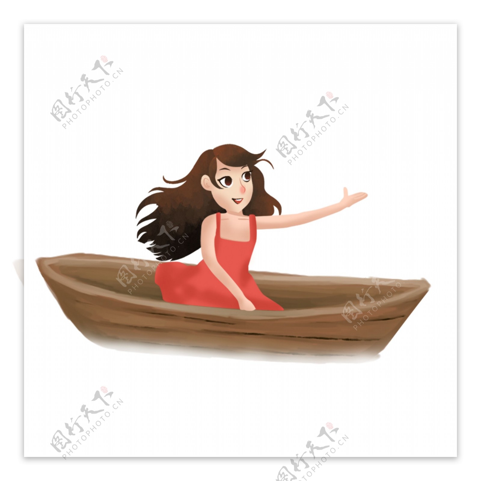 人物女孩与小船插画