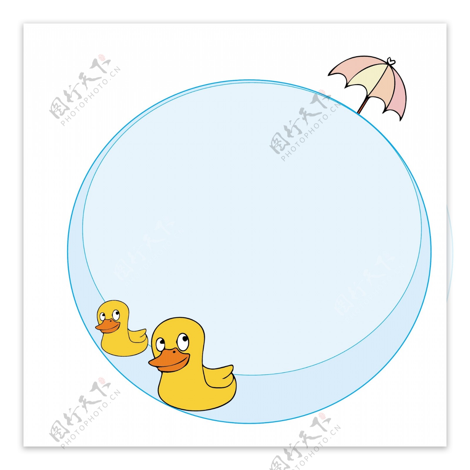 可爱小黄鸭水蓝色圆形边框