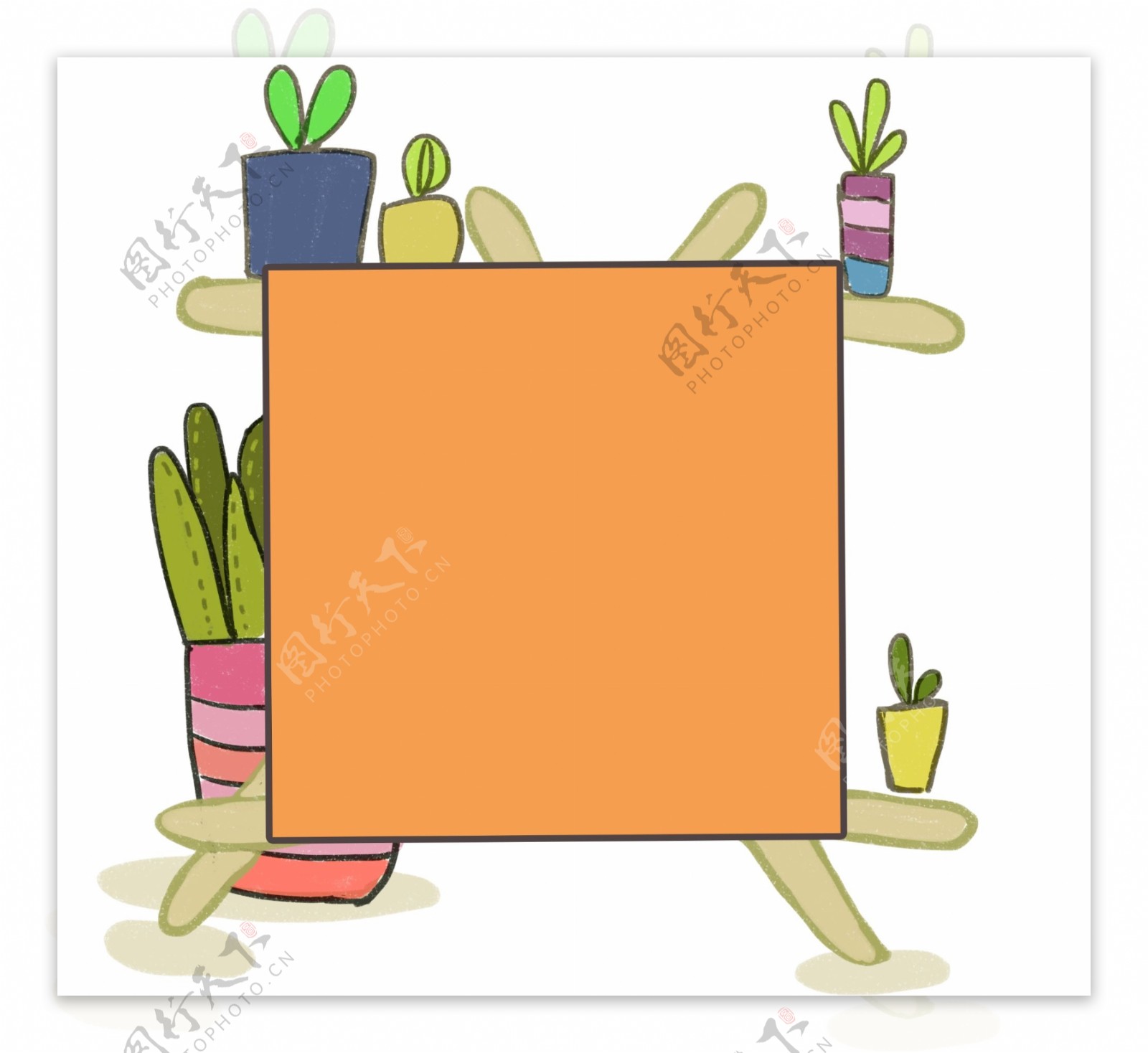 橘色画板盆栽边框