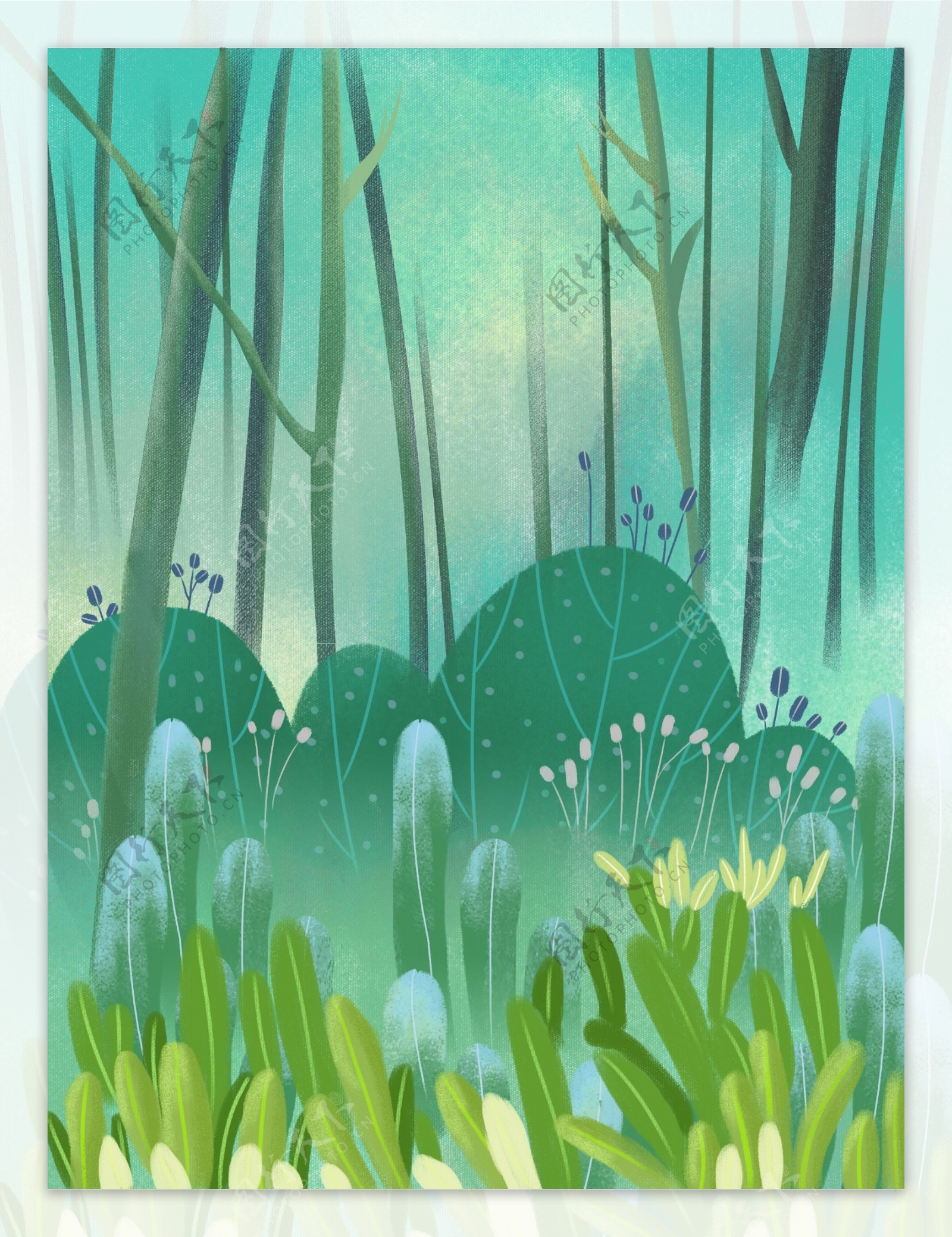 绿色清新春季树林背景设计