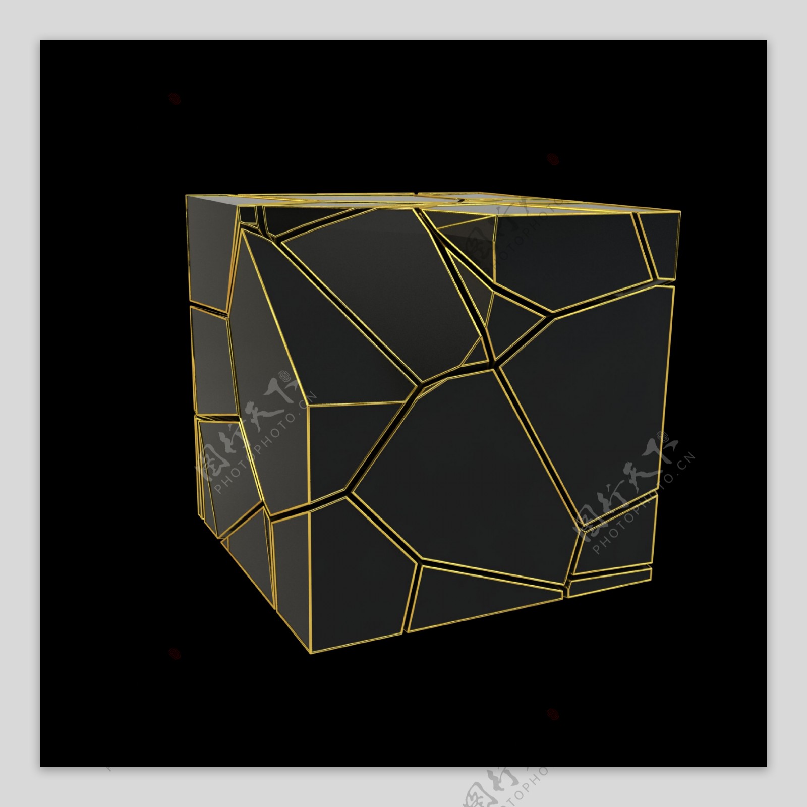 3d立体简约霸气黑金水立方陨石几何图形