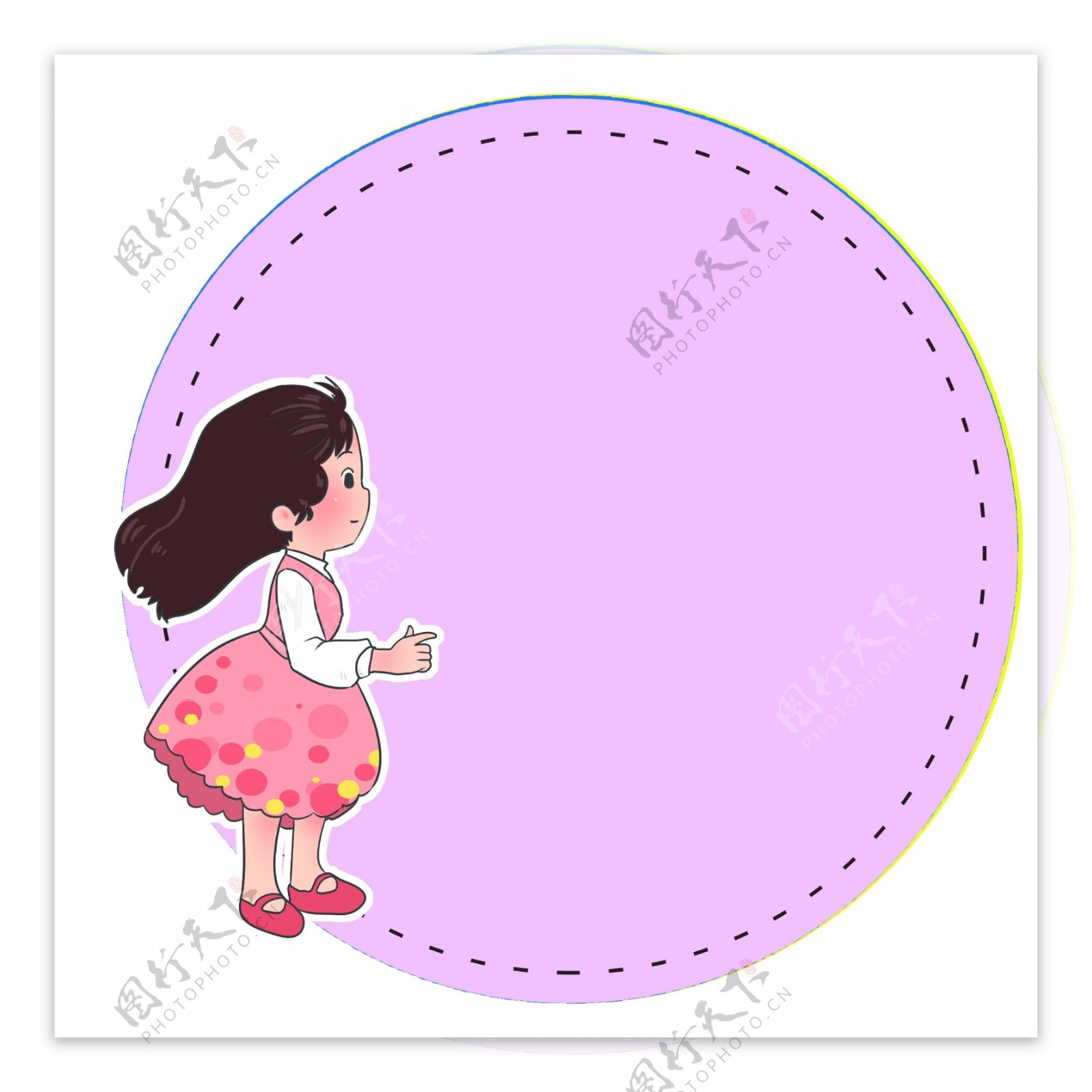 紫色圆形小女孩边框