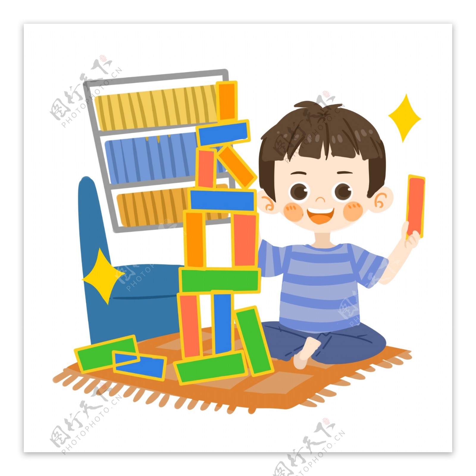 儿童节可爱男孩玩积木PNG素材