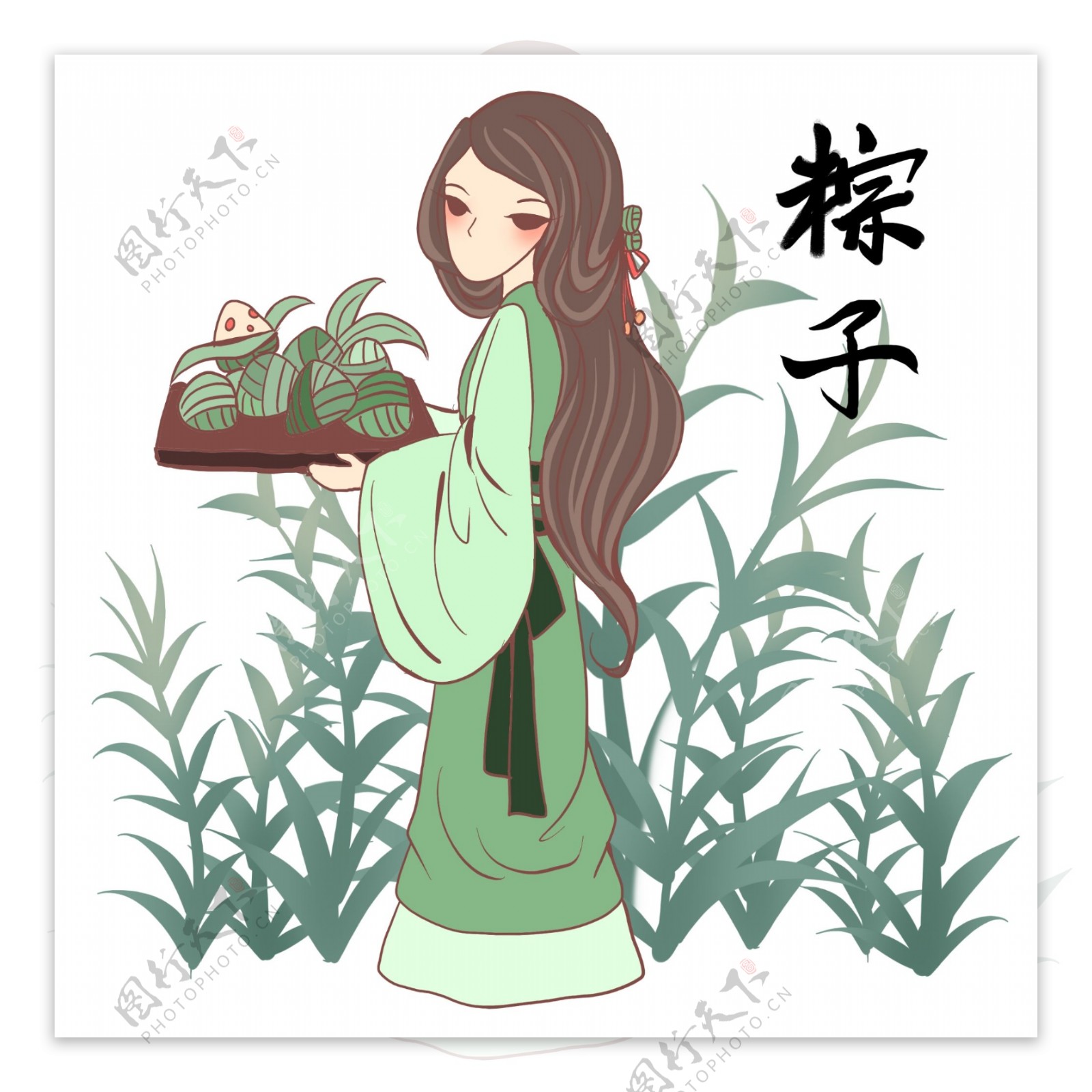 端午节美人与粽子