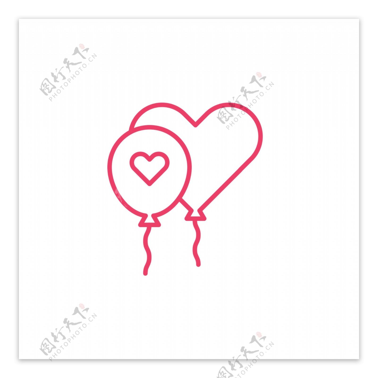 玫红色线性爱心气球情人节图标