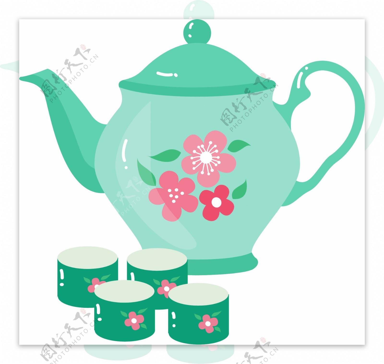 绿色的茶壶茶具插画