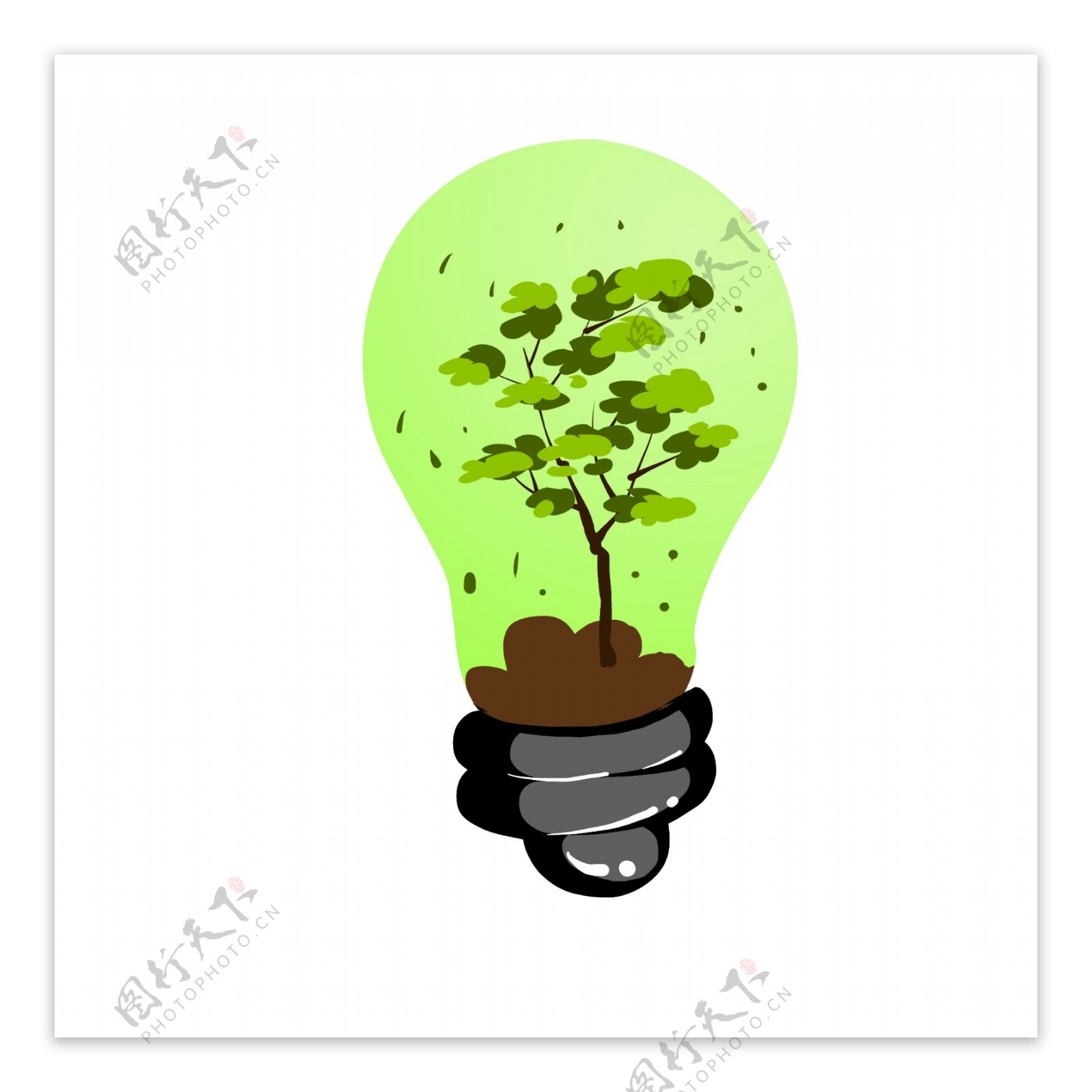 绿色小树灯泡插画