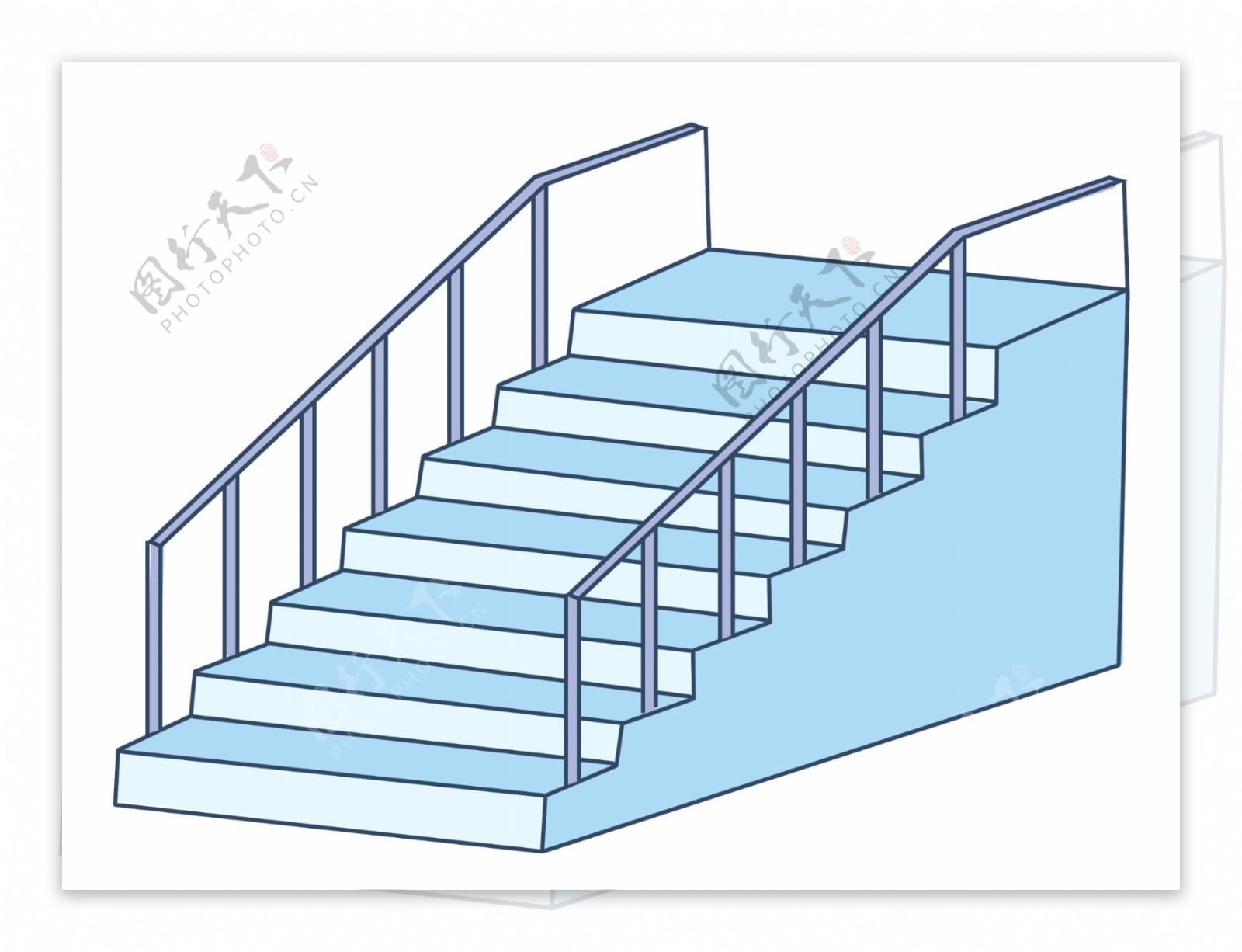 蓝色的楼梯装饰插画