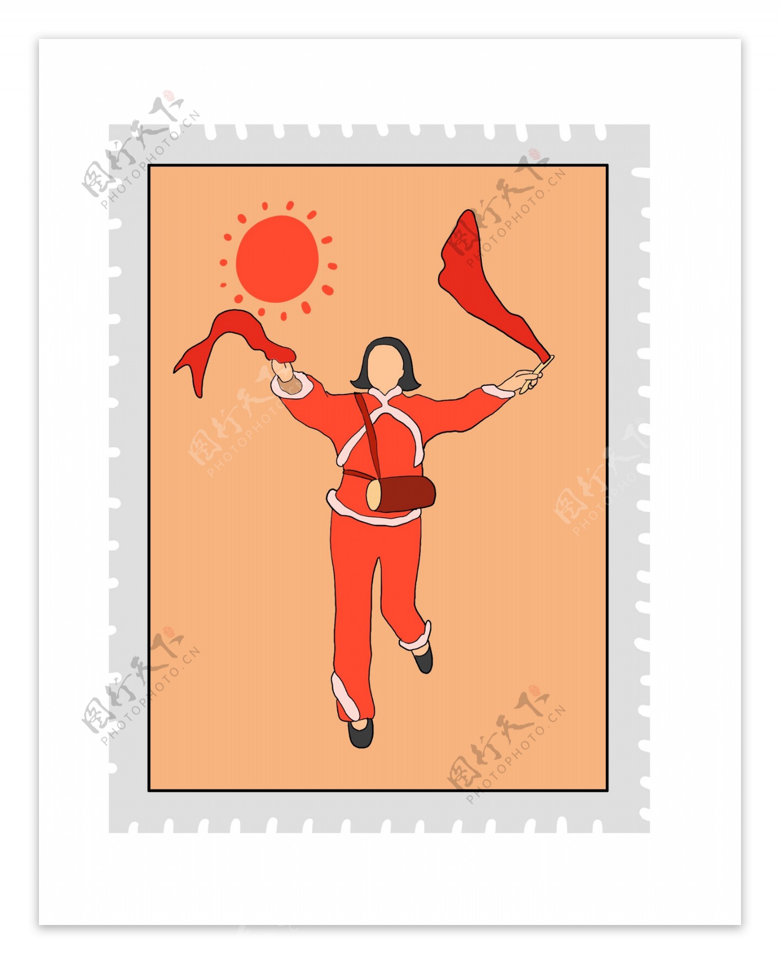 秧歌女士邮戳邮票