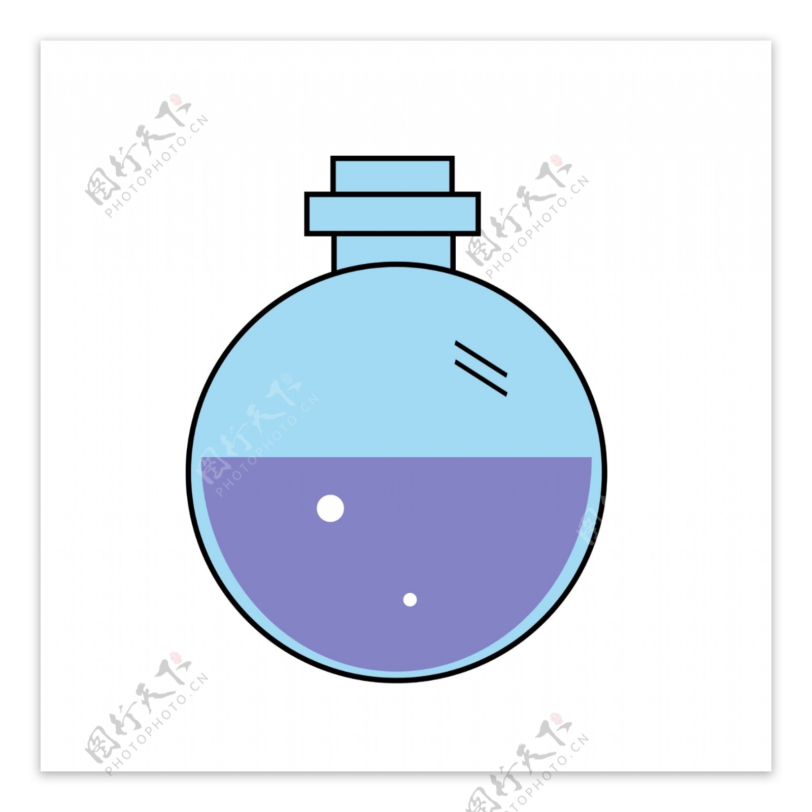 蓝色化学烧瓶和液体