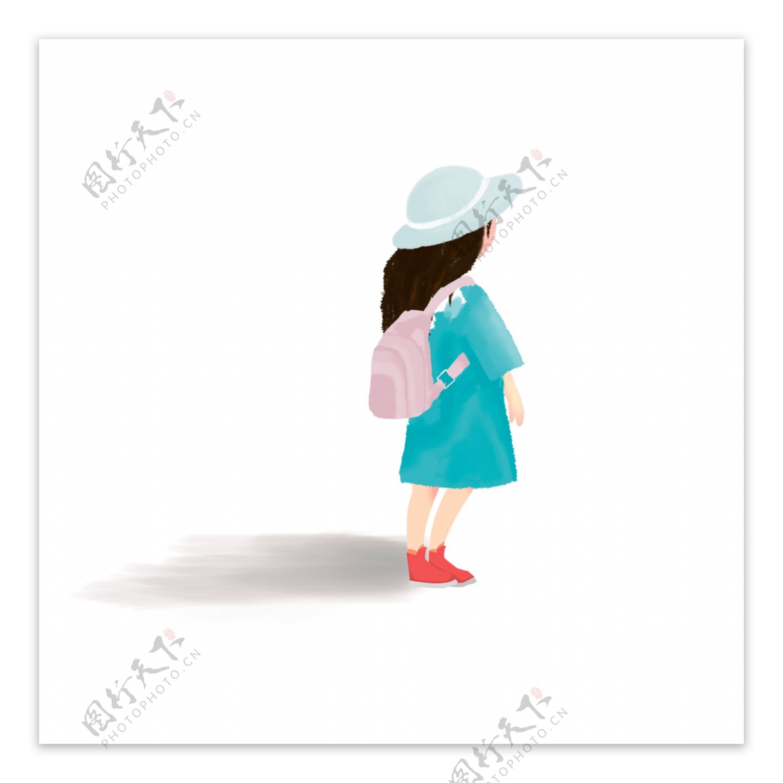 小清新一个背着书包的女孩插画设计