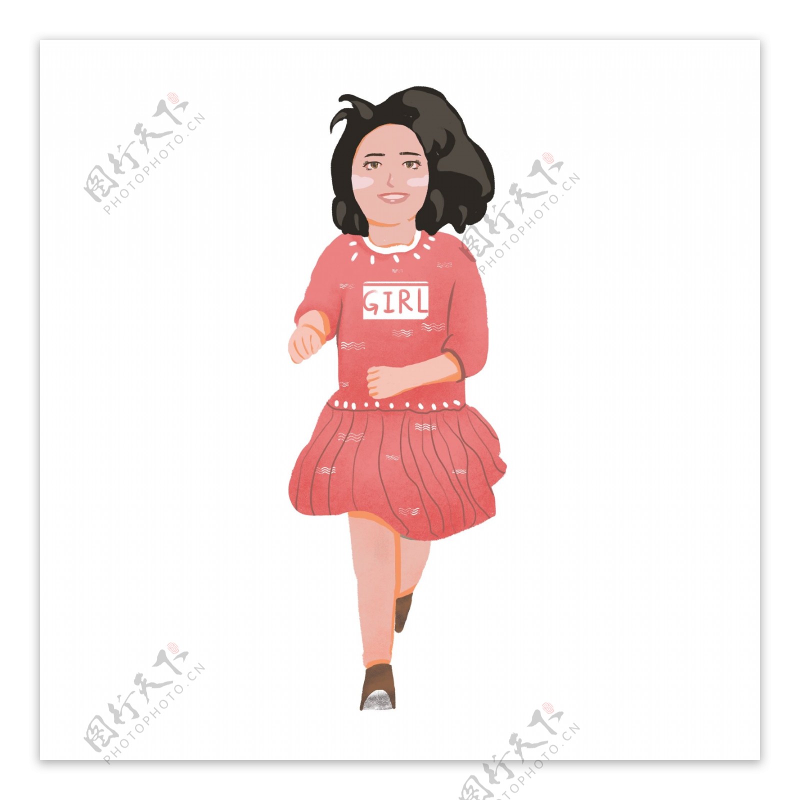 卡通一个跑步的女孩子插画元素
