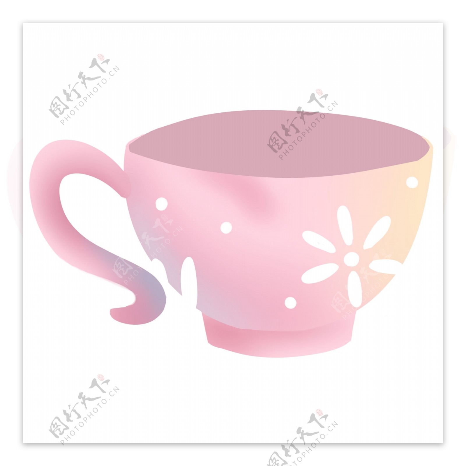 手绘卡通粉色茶杯png元素