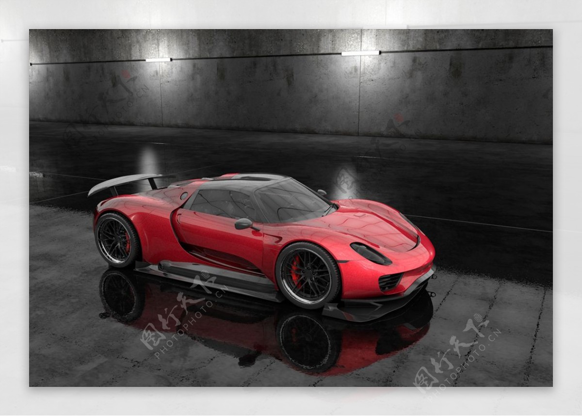 C4D模型红色暗调跑车标准渲染