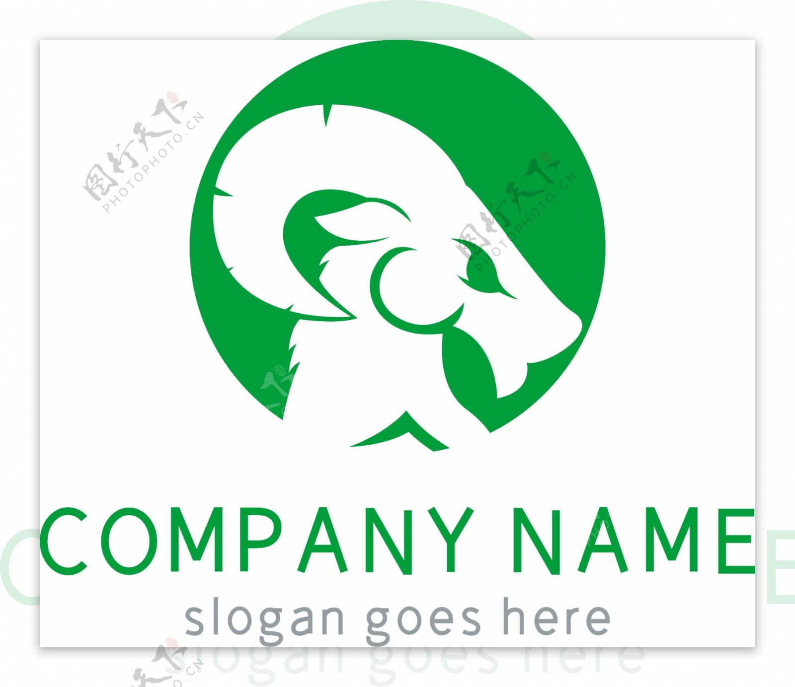 绿色羚羊山羊头剪影圆形logo
