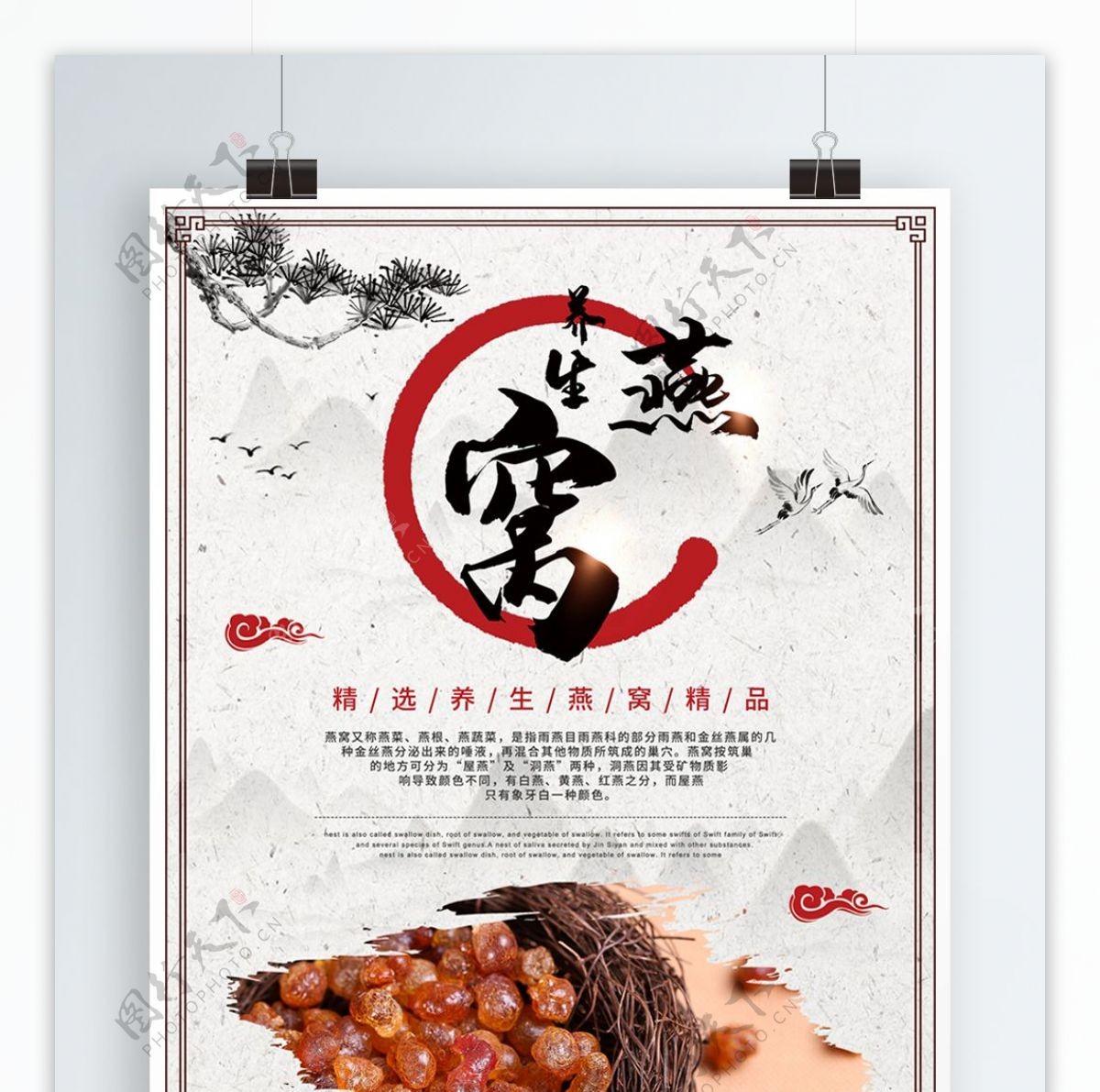 中国风养生食品补品燕窝美食海报