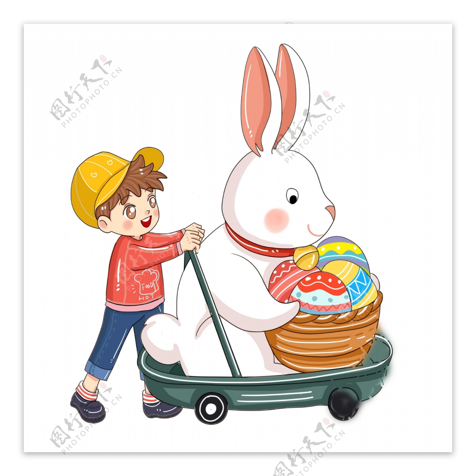 复活节男孩和兔子节日免抠元素